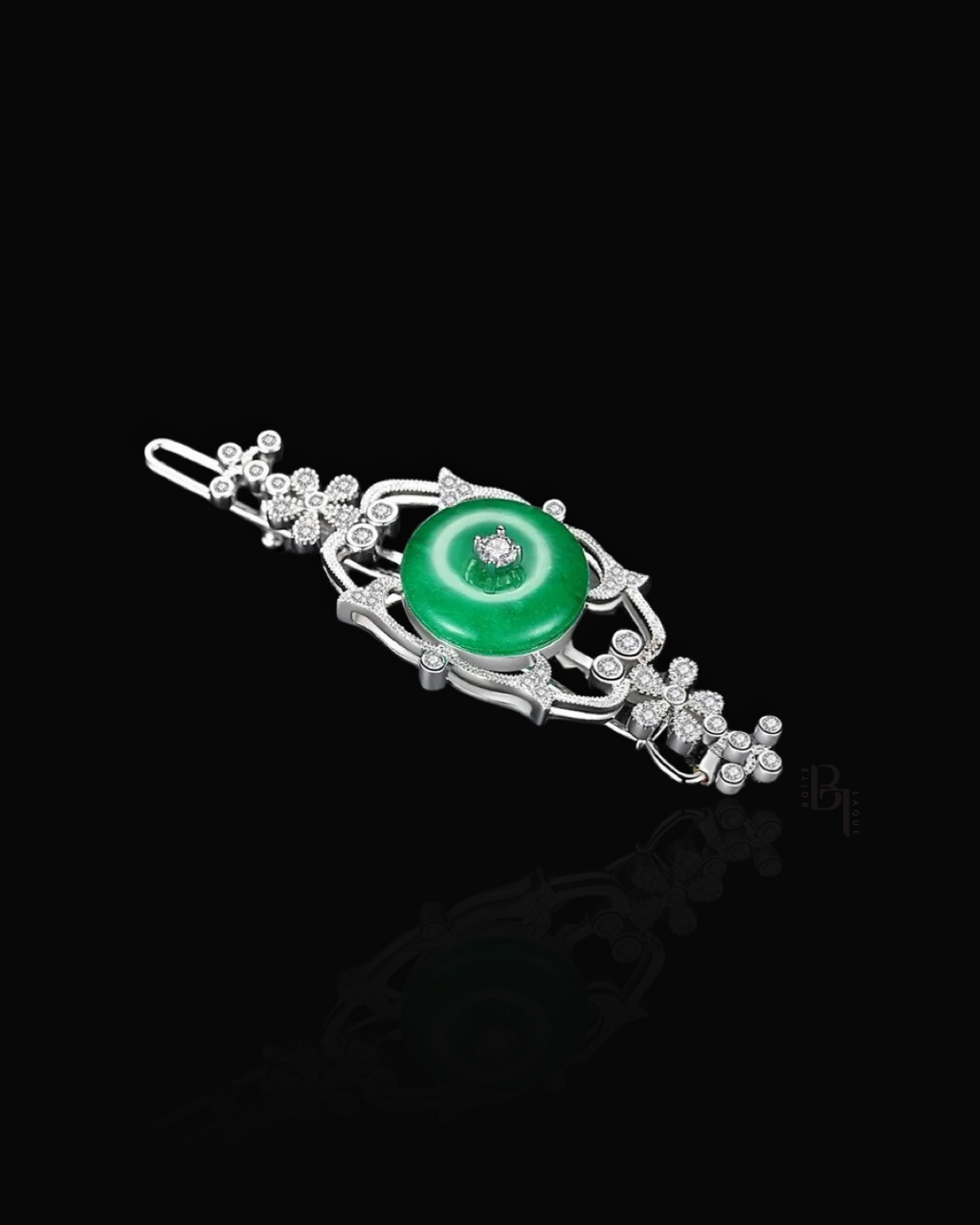 Jade 14k White Gold Hair Pin with Set of Signature Silver Bobby Pins