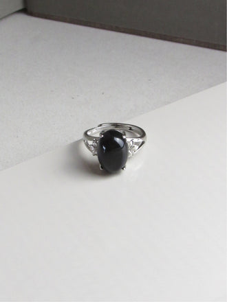 Obsidian Amulet Silver Ring