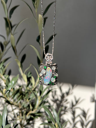 Natural Play-of-Color Opal Pendant Necklace