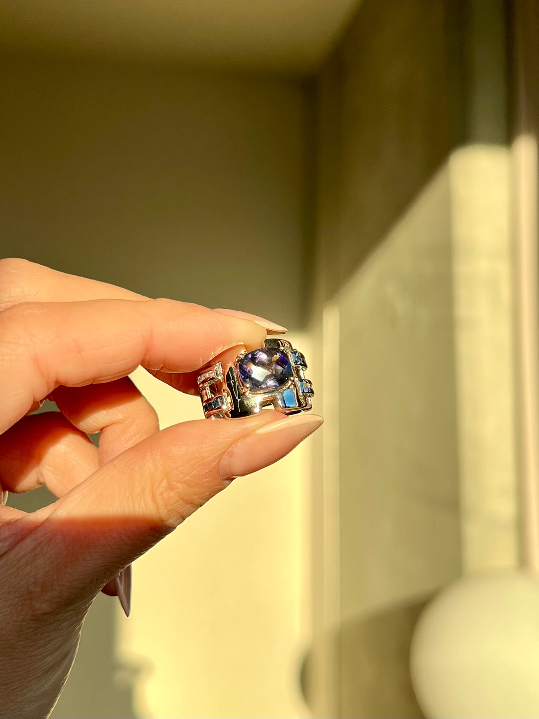 Eye Clean Cushion Iolite Statement Ring