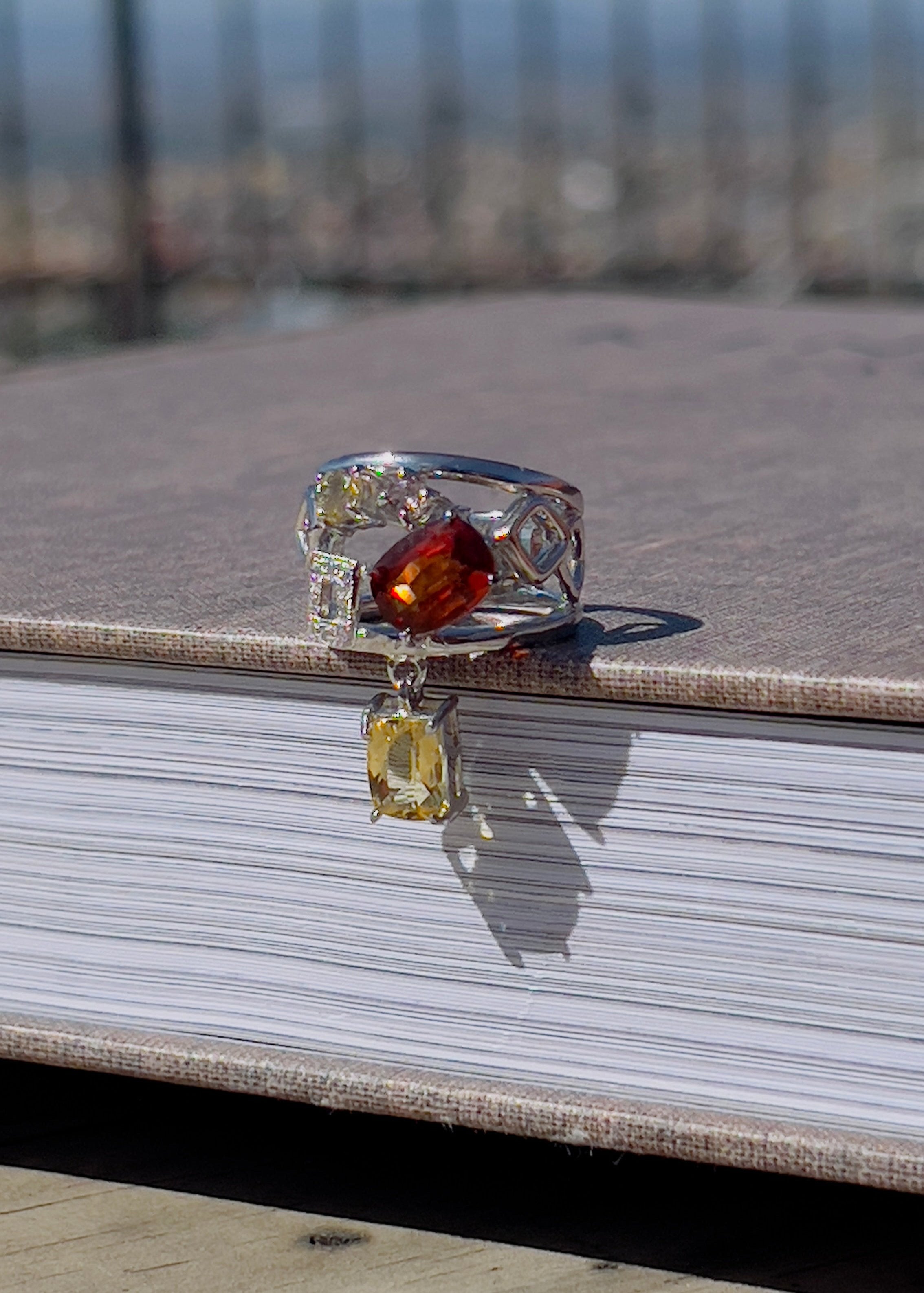 Mandarin Garnet Ring with Golden Beryl & Color Change Garnet