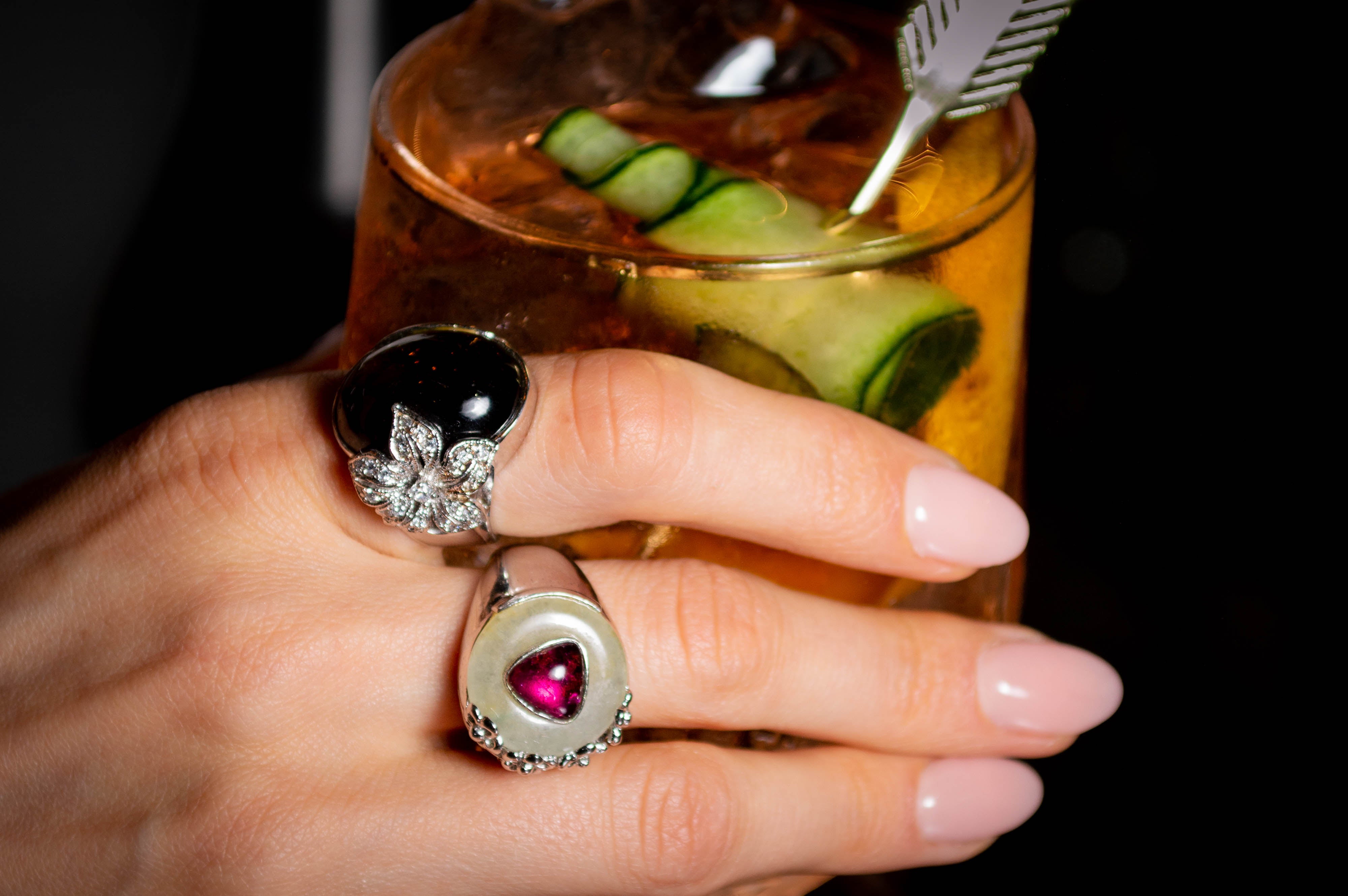 Pomegranate Mint Rubellite Fei Cui Cocktail Ring