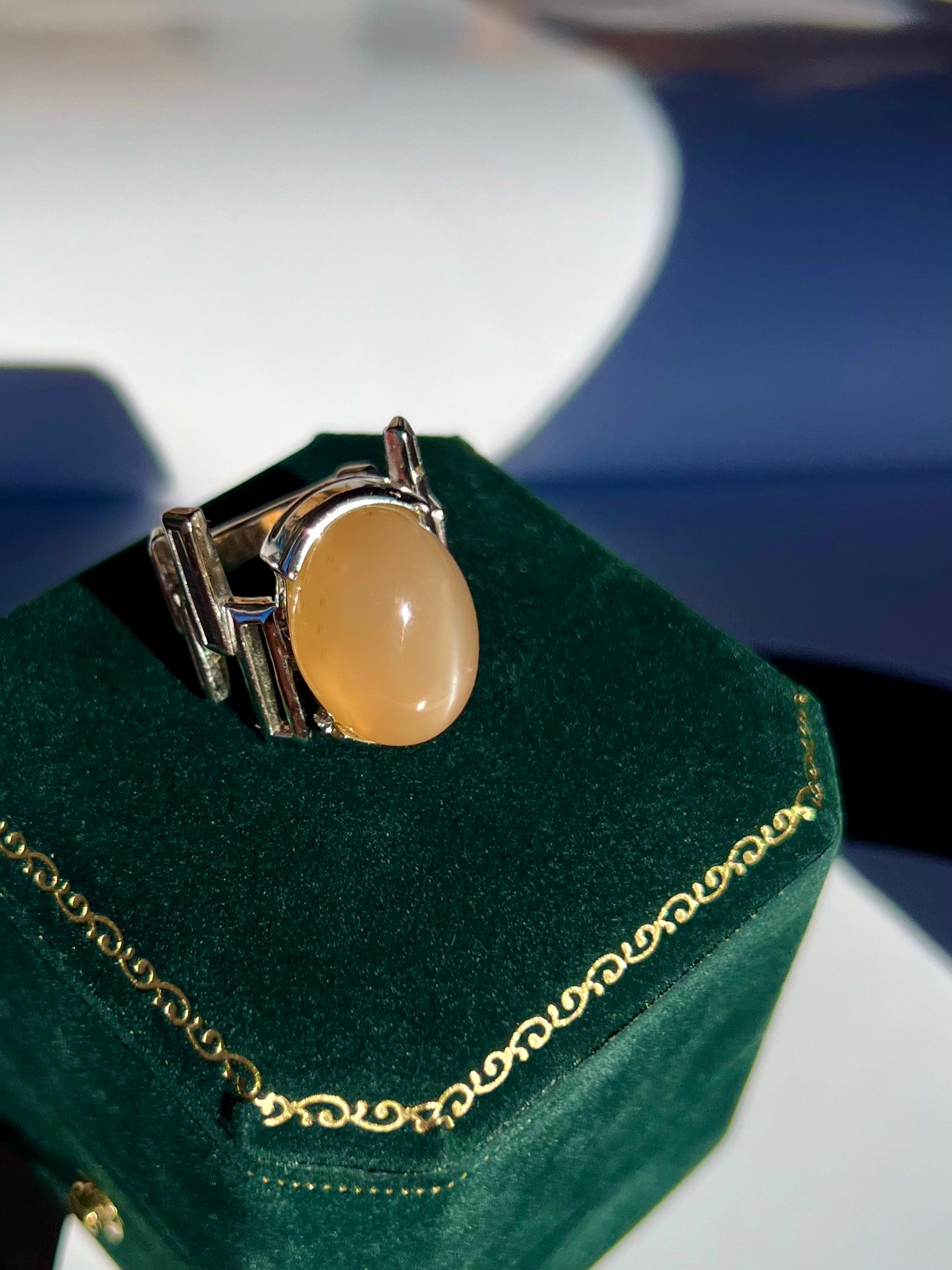 12 Carat Pomelo Cat’s Eye Moonstone Cabochon Cocktail Ring