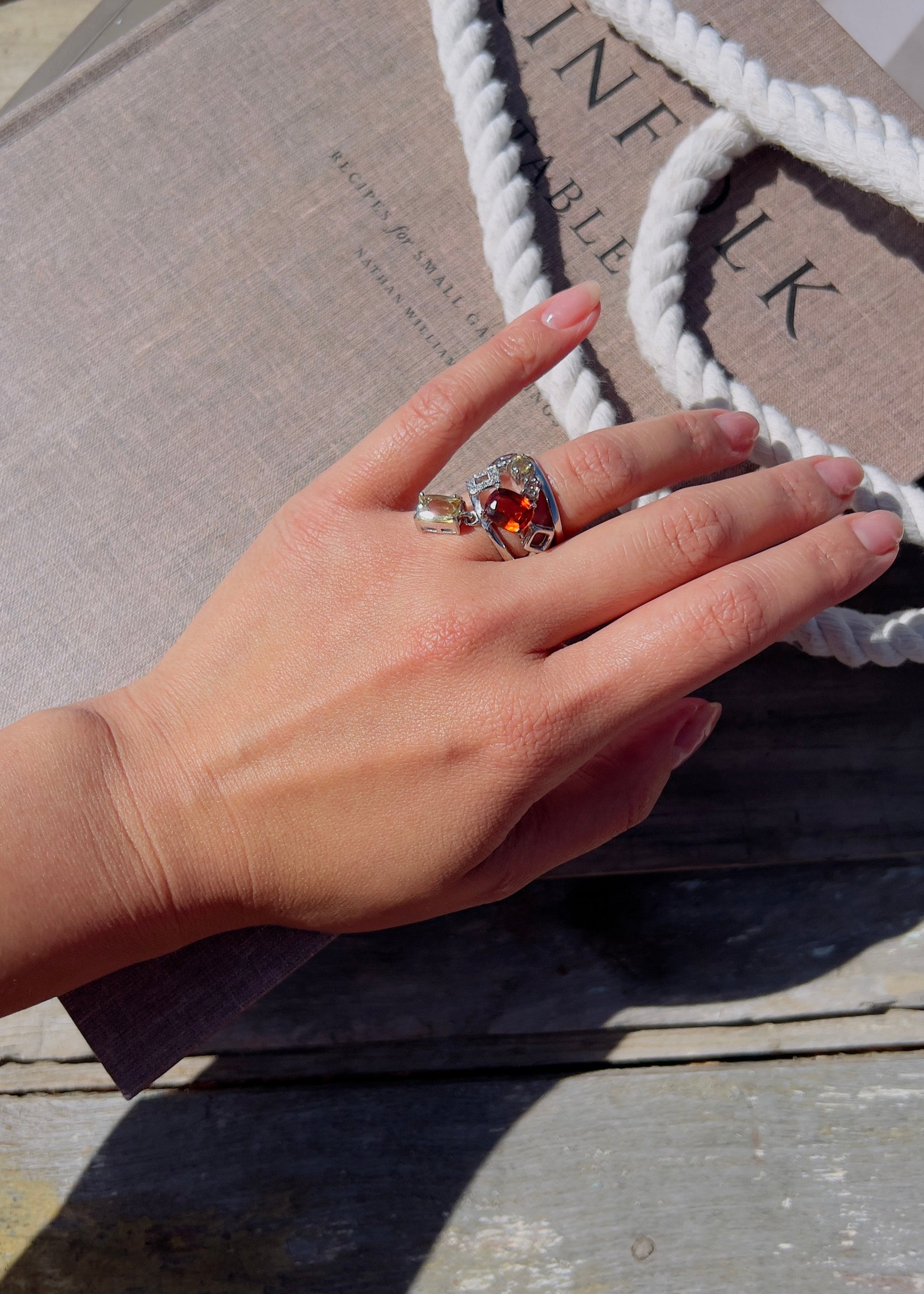 Mandarin Garnet Ring with Golden Beryl & Color Change Garnet