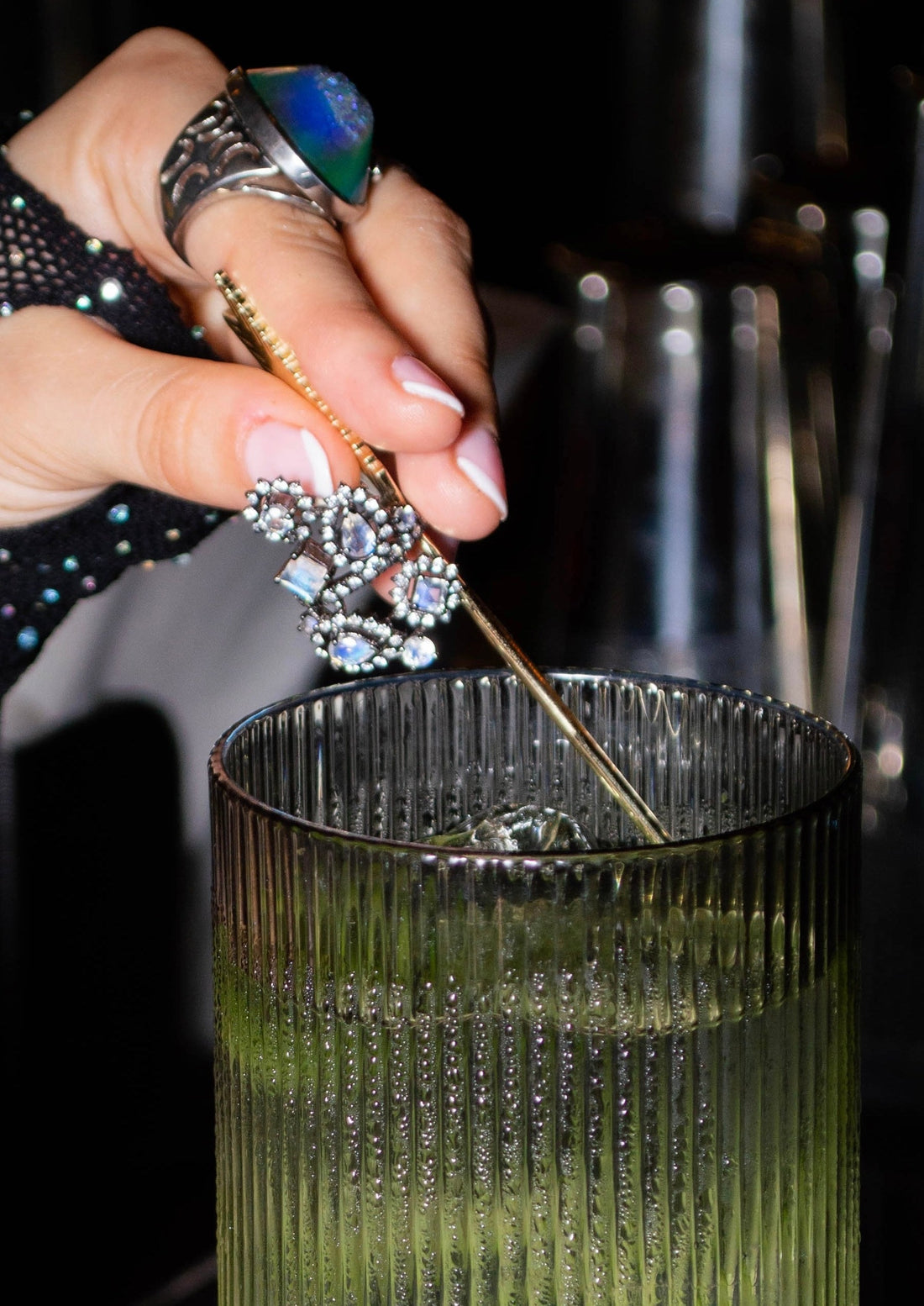 Iridescent Blue Moonstone Cocktail Ring