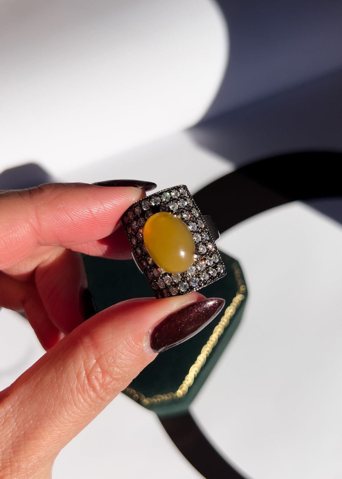 8 Carat Fire Opal Shield 18k Solid Gold Cocktail Ring