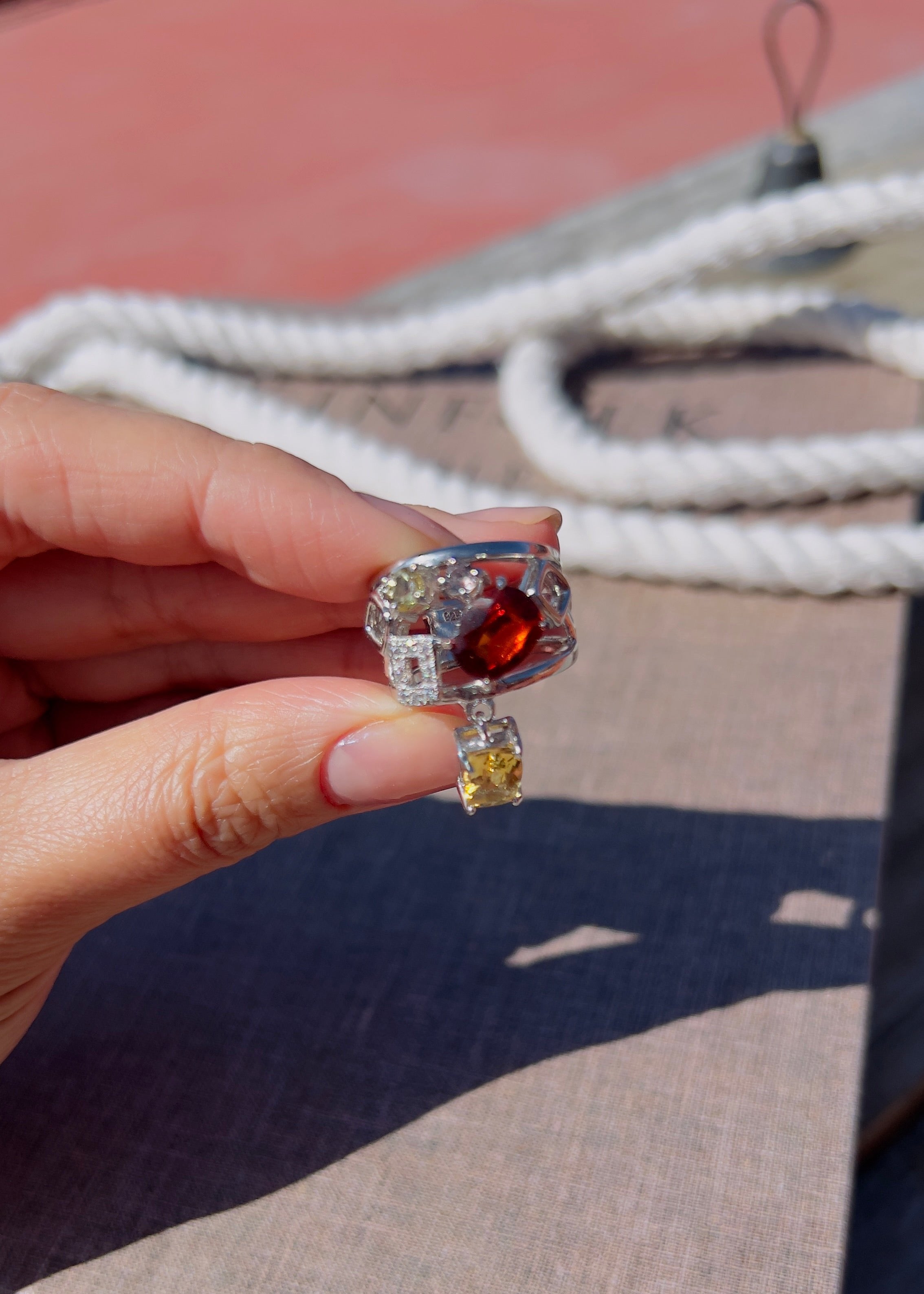 Mandarin Garnet Ring with Golden Beryl & Color Change Garnet