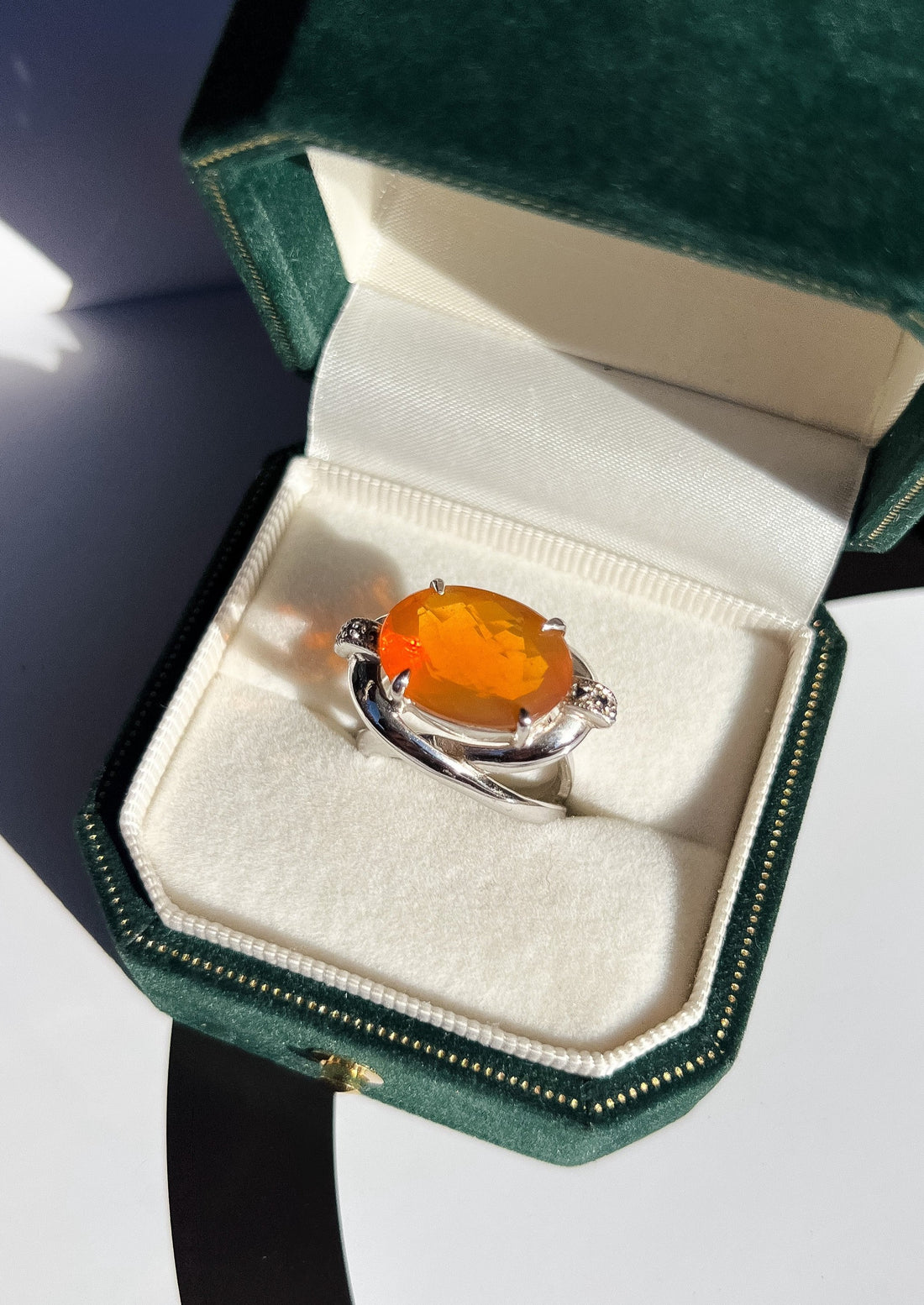 Sunset Garibaldi Fire Opal with Sapphire Cocktail Ring