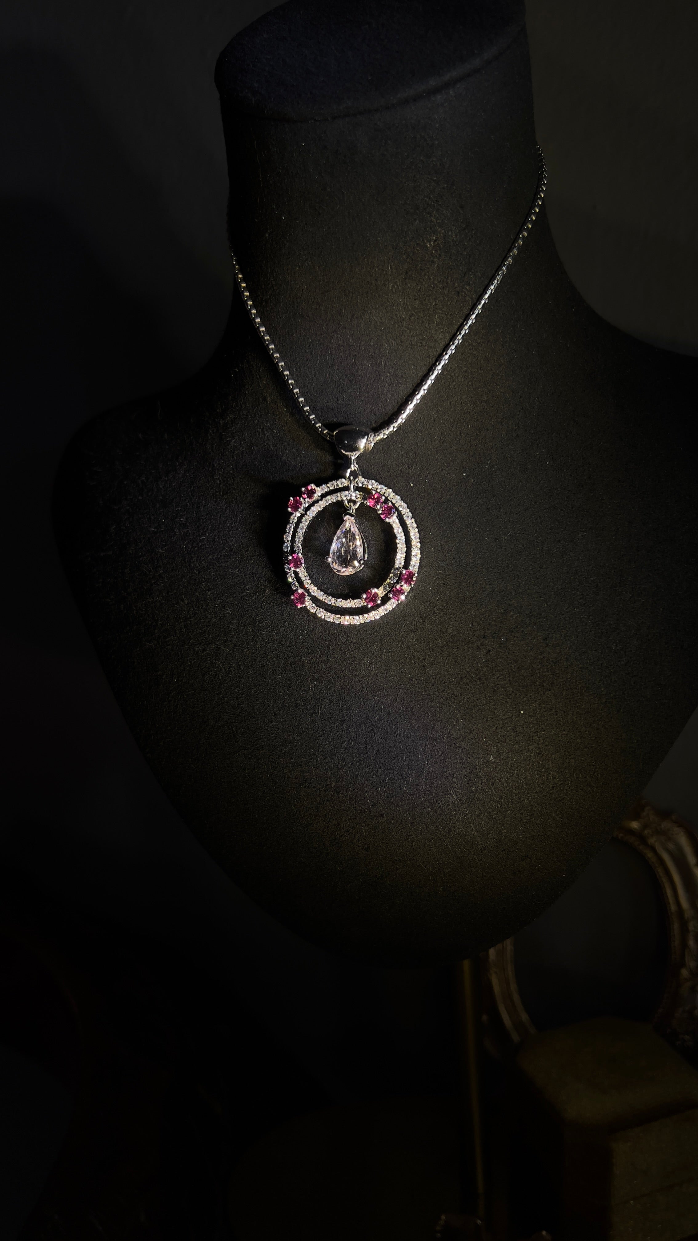 Natural Morganite and Rhodolite Garnet Pendant Necklace with Sapphires