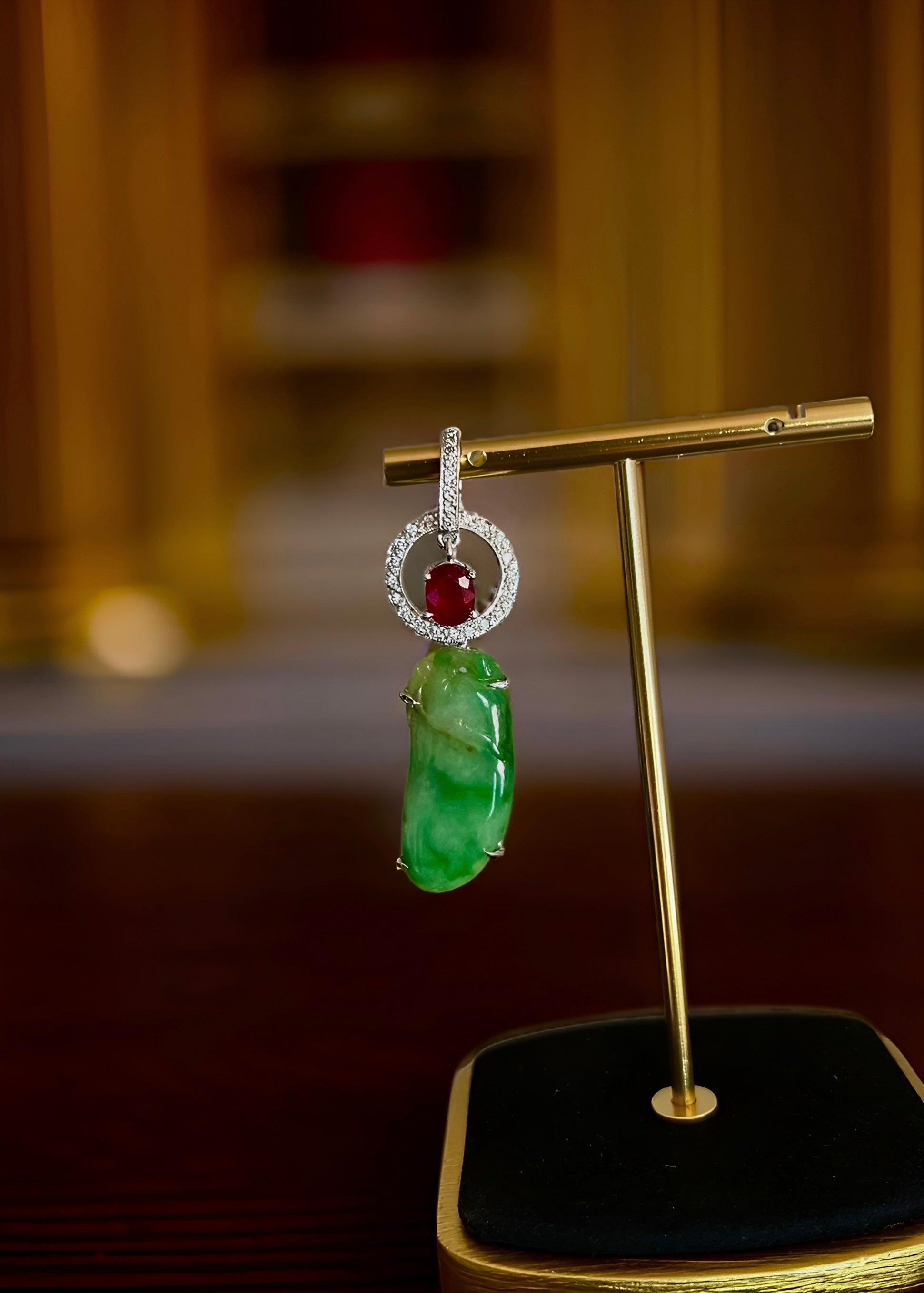 Natural Jadeite Jade Carving & Ruby Amulet Pendant