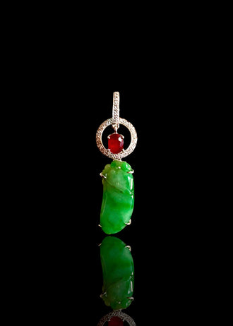 Natural Jadeite Jade Carving & Ruby Amulet Pendant