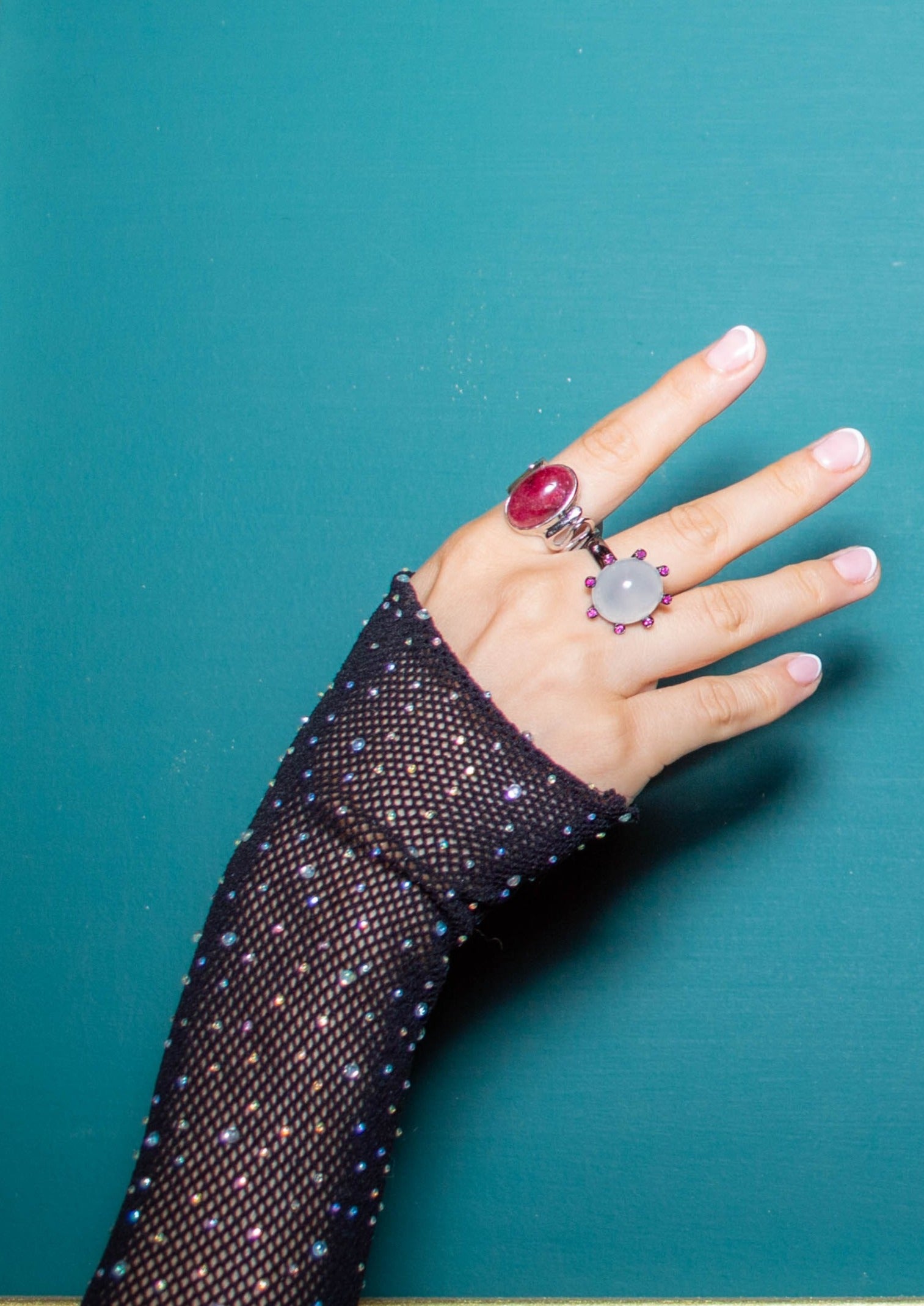 Icy Jadeite Jade and Ruby Statement Ring