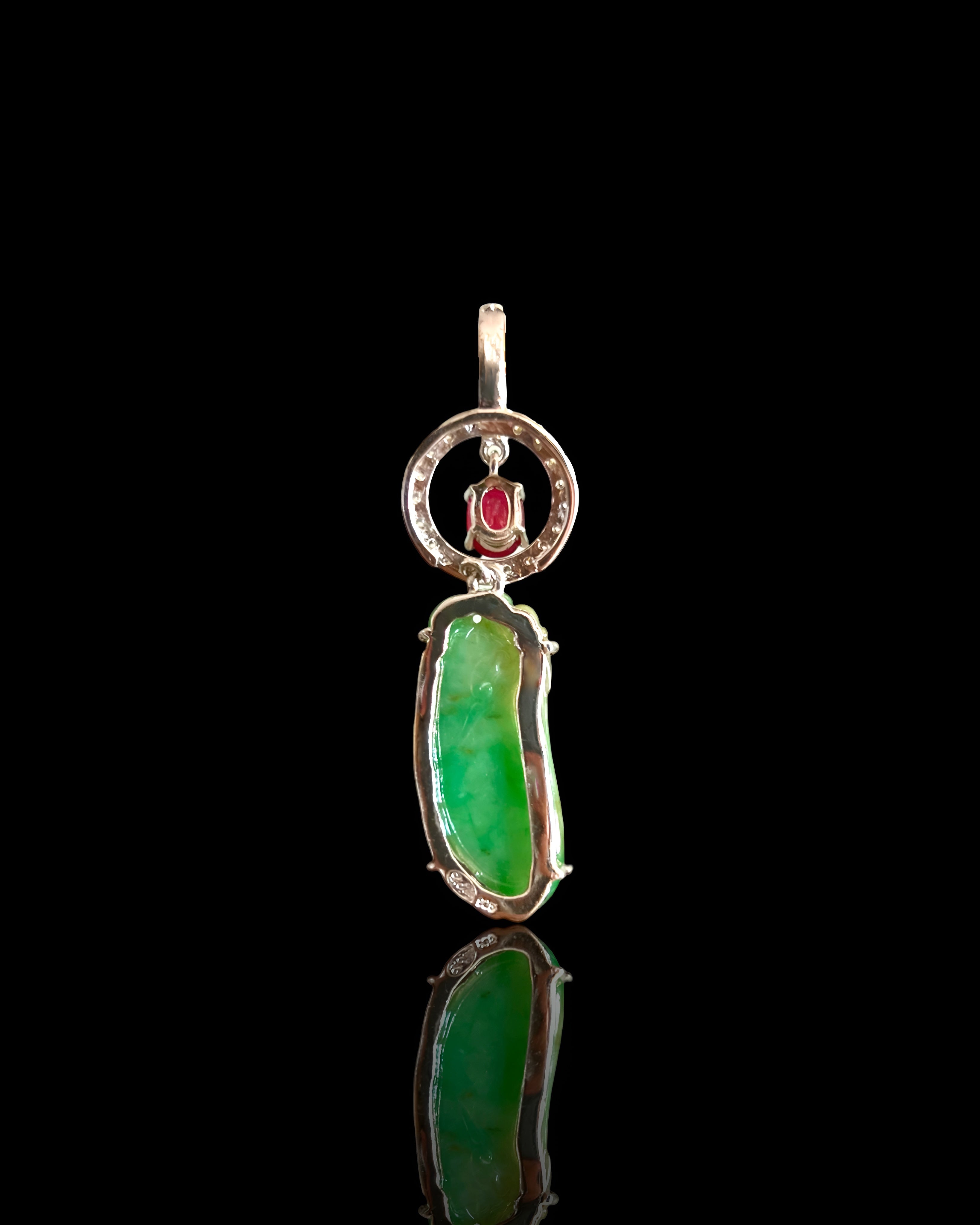 Natural Jadeite Jade Carving & Ruby Amulet Pendant