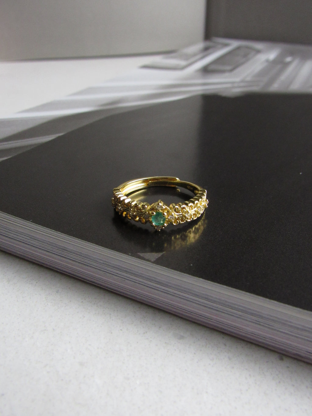 Dainty Emerald 14k Gold Lace Ring