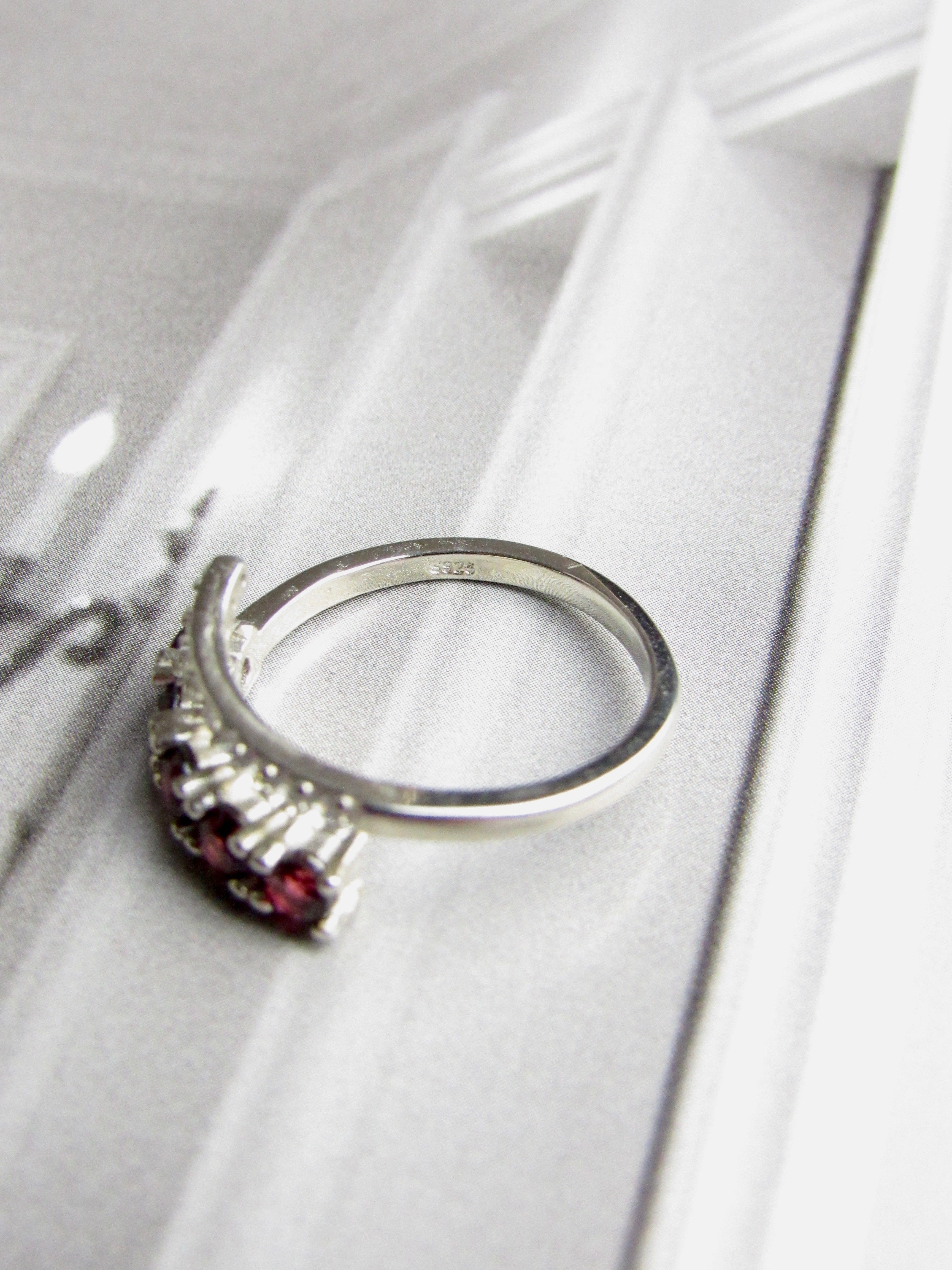 Cherry Garnet Crystals Sterling Silver Wrap Ring