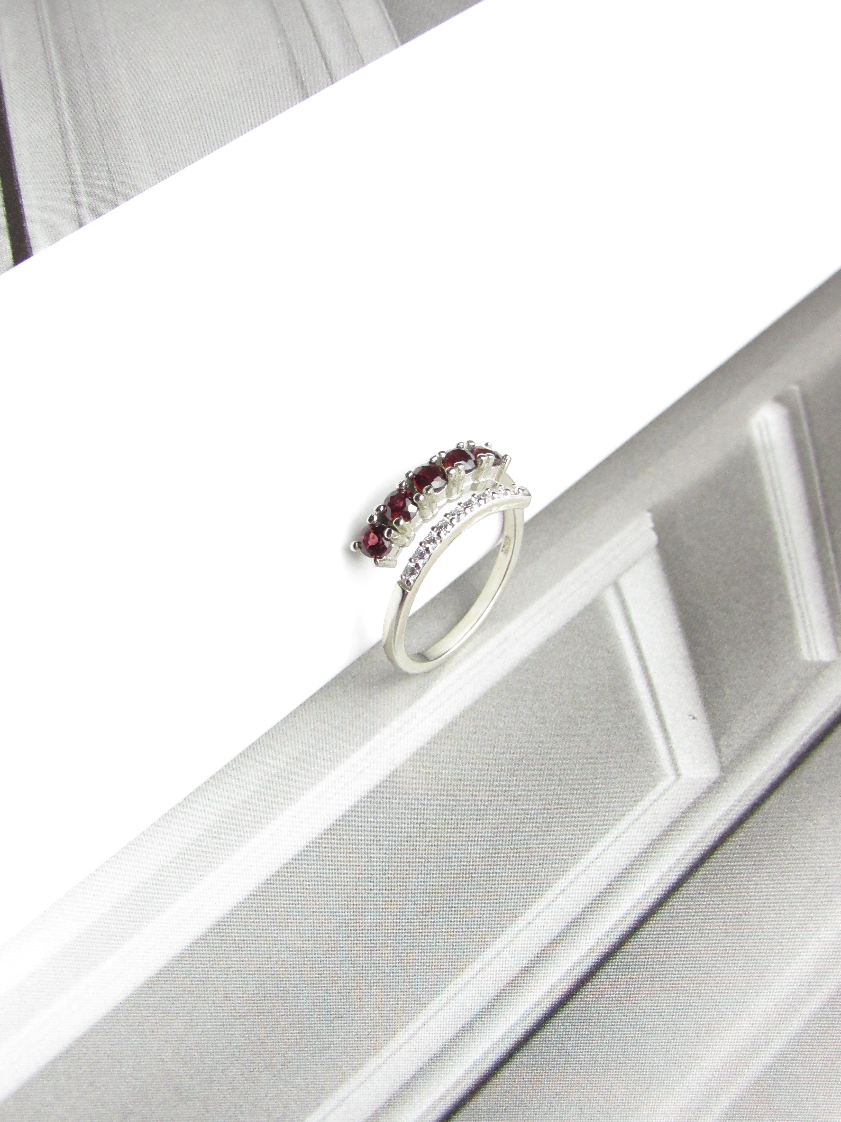 Cherry Garnet Crystals Sterling Silver Wrap Ring