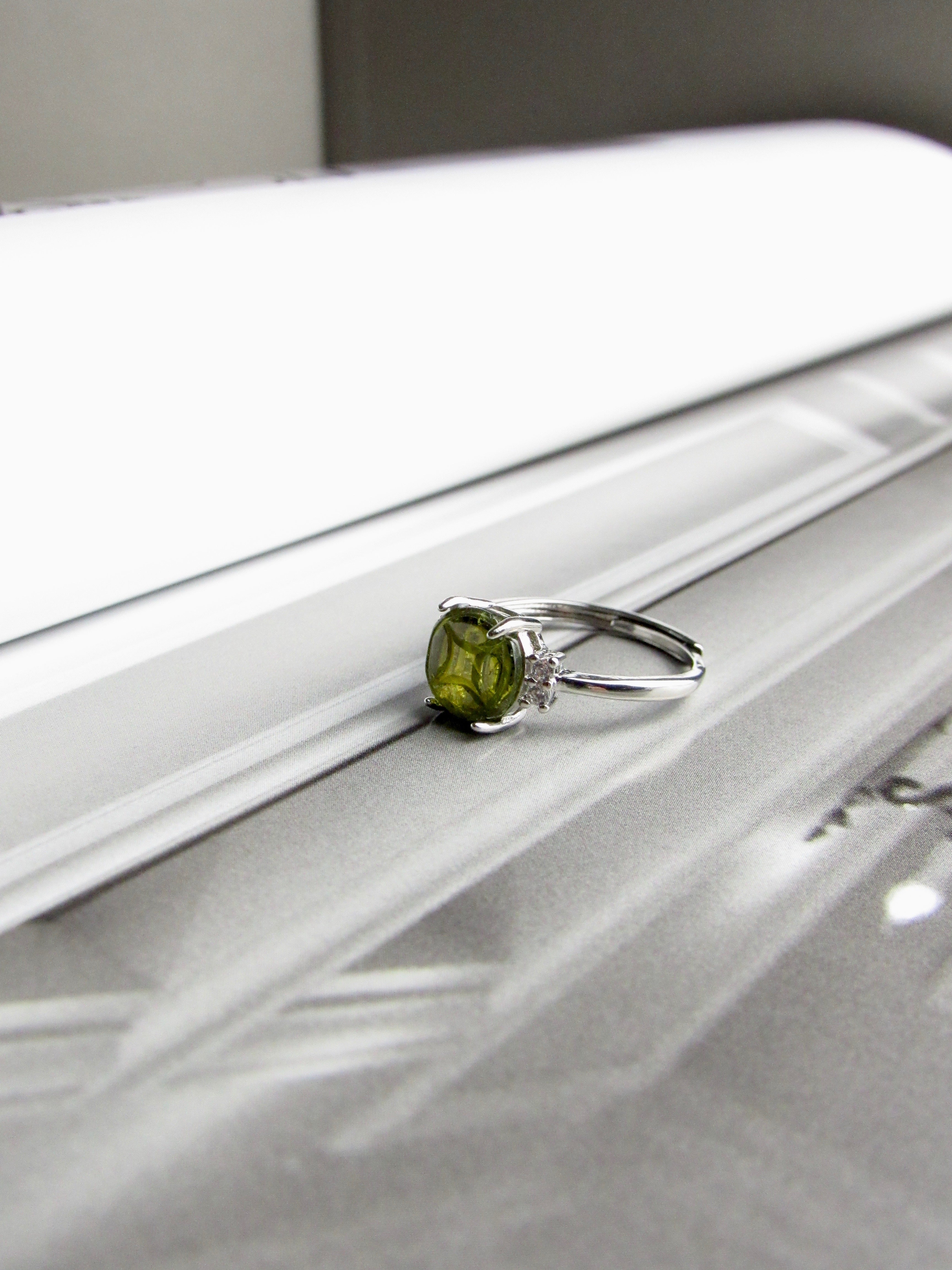 Olive Tourmaline Sterling Silver Amulet Ring