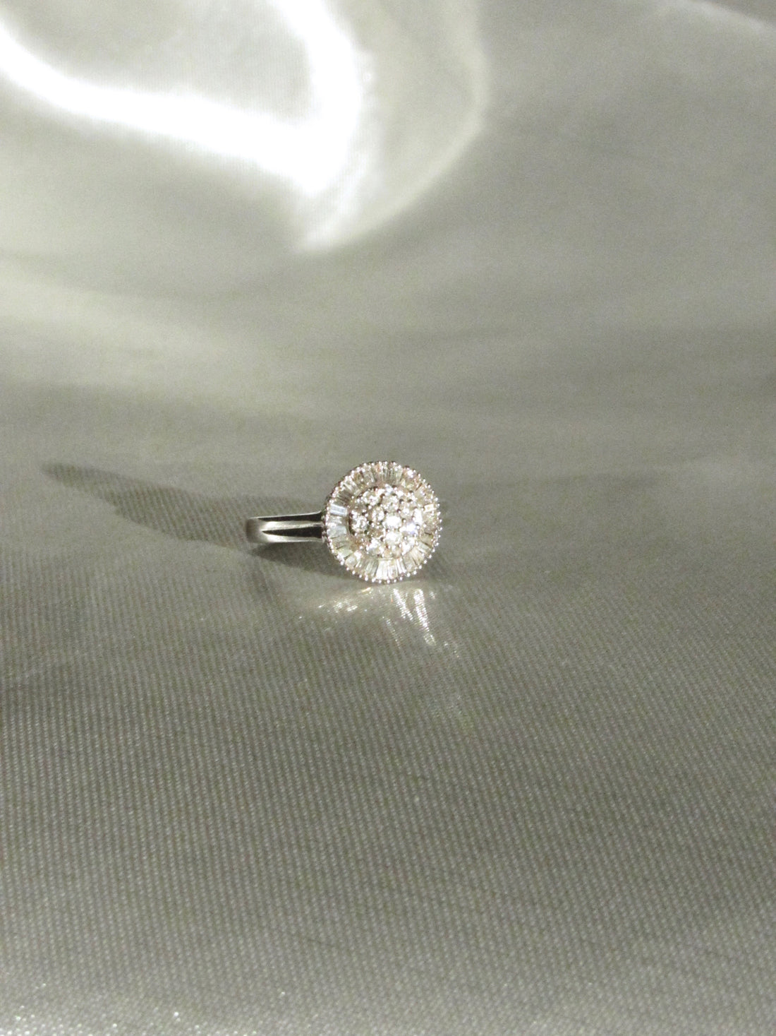 18K White Gold Natural Baguette & Round Diamond Dandelion Ring