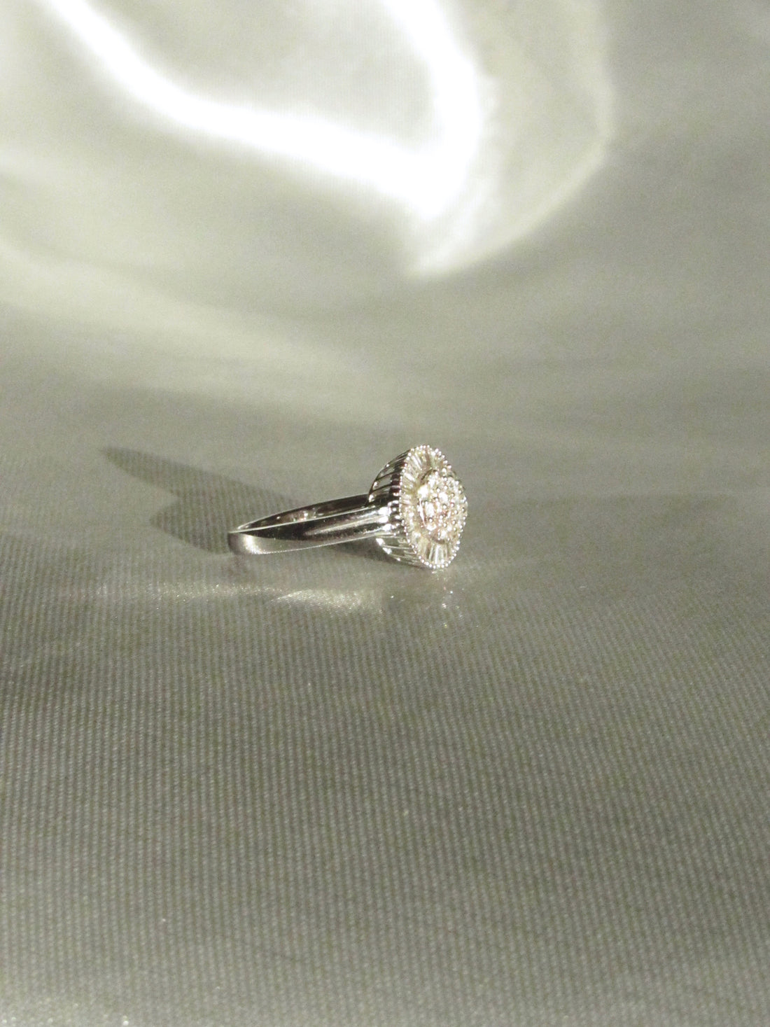 18K White Gold Natural Baguette & Round Diamond Dandelion Ring