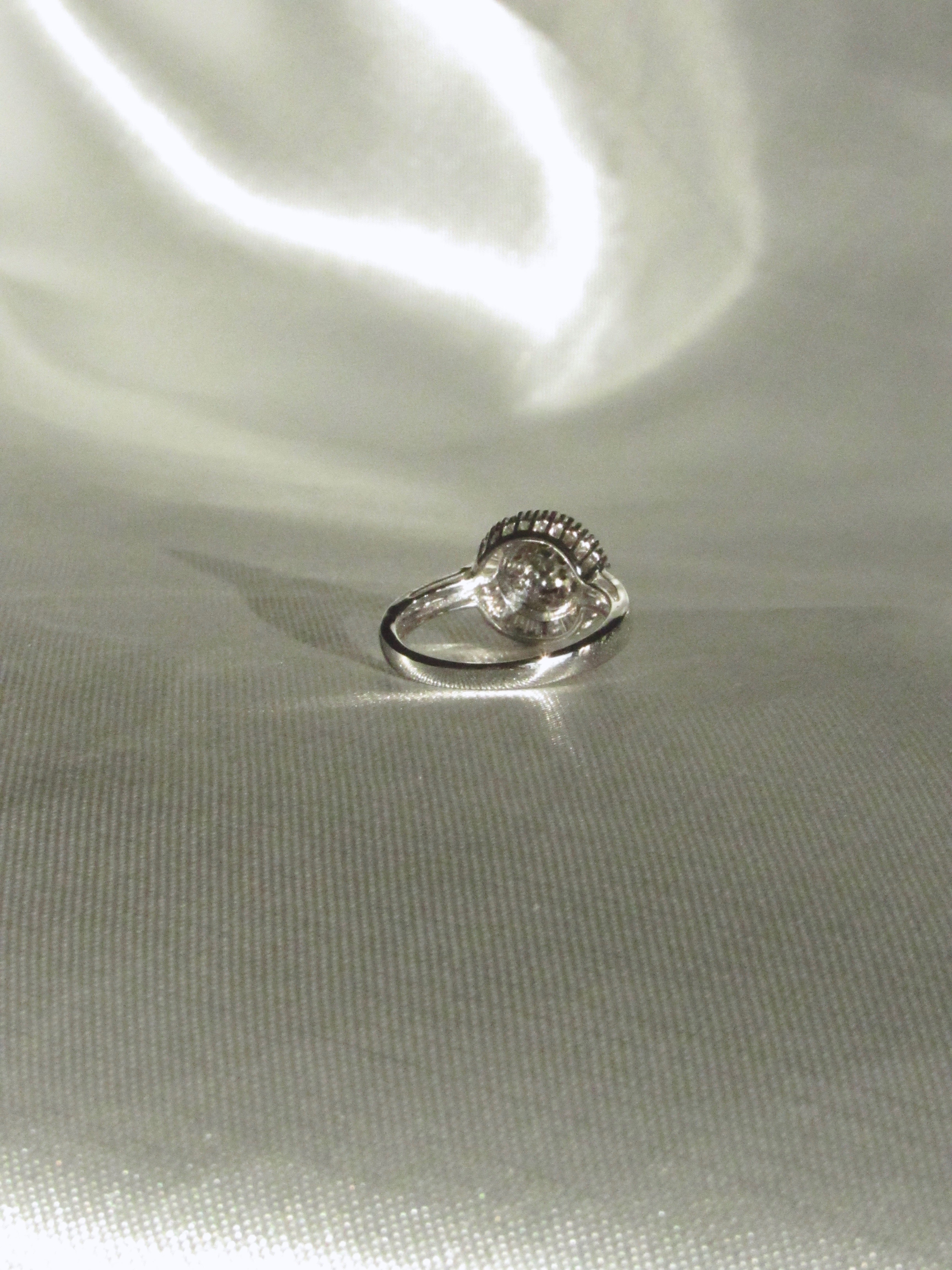 18K White Gold Natural Baguette & Round Diamond Dandelion Ring