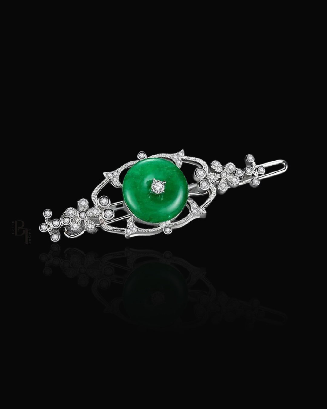 Jade 14k White Gold Hair Pin with Set of Signature Silver Bobby Pins