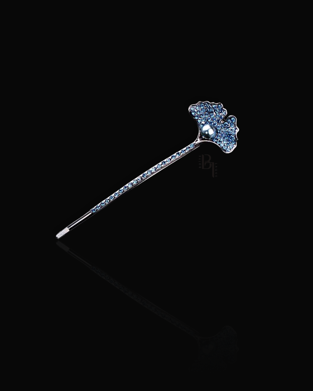 Blue Ginkgo Pearl Hair Pin with Set of Signature Silver Bobby Pins