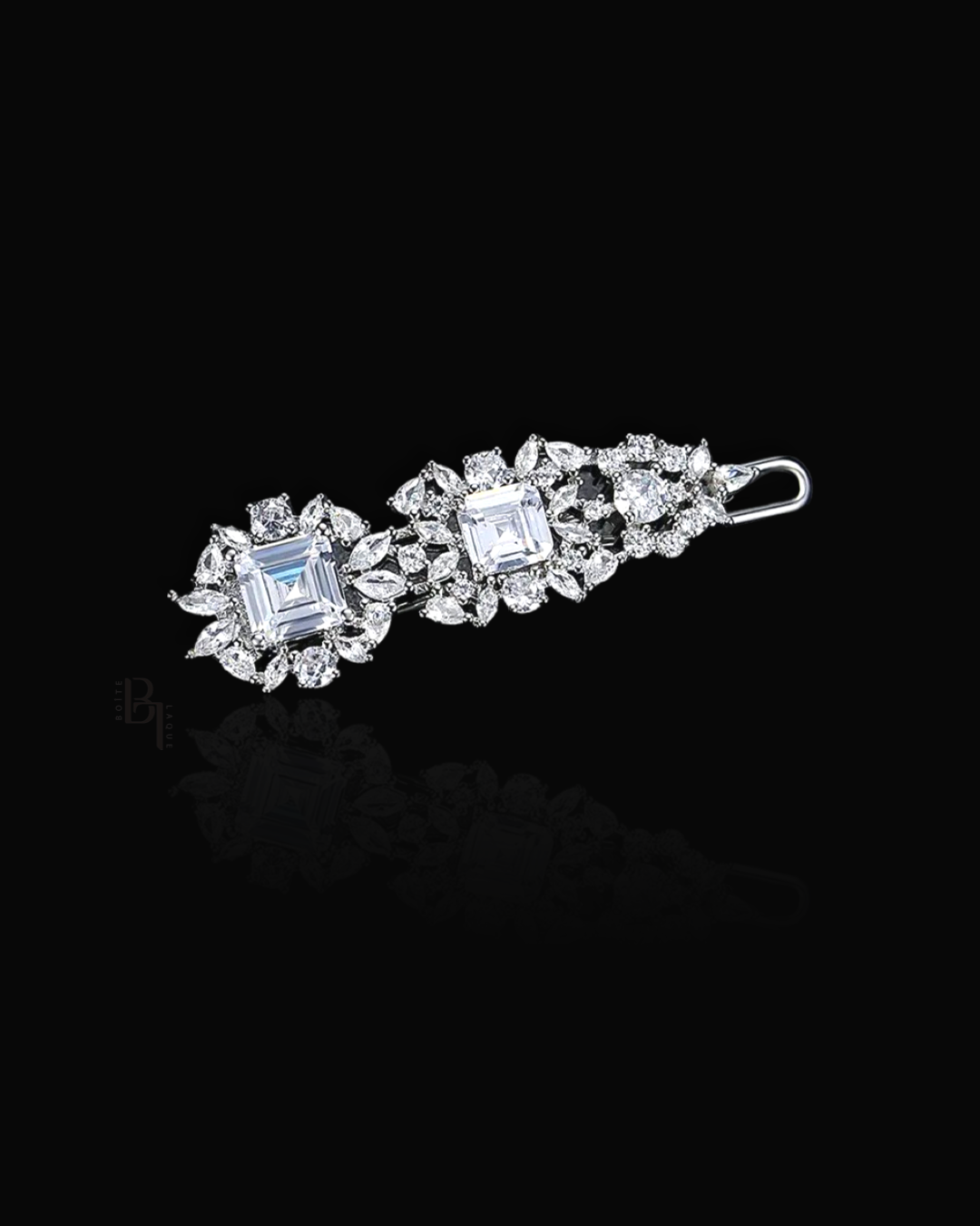 Bridal Princess Cut 14k White Gold Hair Pin with Set of Signature Silver Bobby Pins