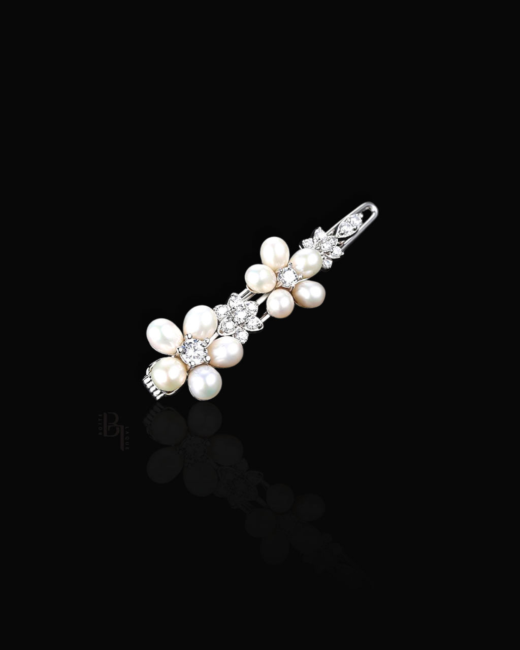 Bridal Freshwater Pearls 14k White Gold Hair Pin with Set of Signature Silver Bobby Pins