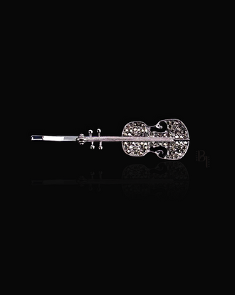 Violin Gunmetal Crystal 14k White Gold Bobby Pin