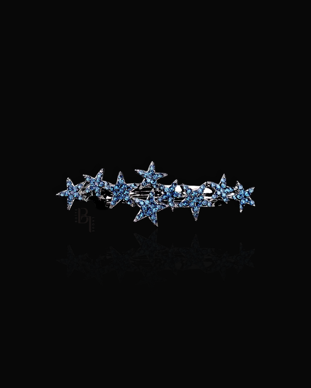 Blue Crystal Stars barrette Clip with Set of Signature Silver Bobby Pins