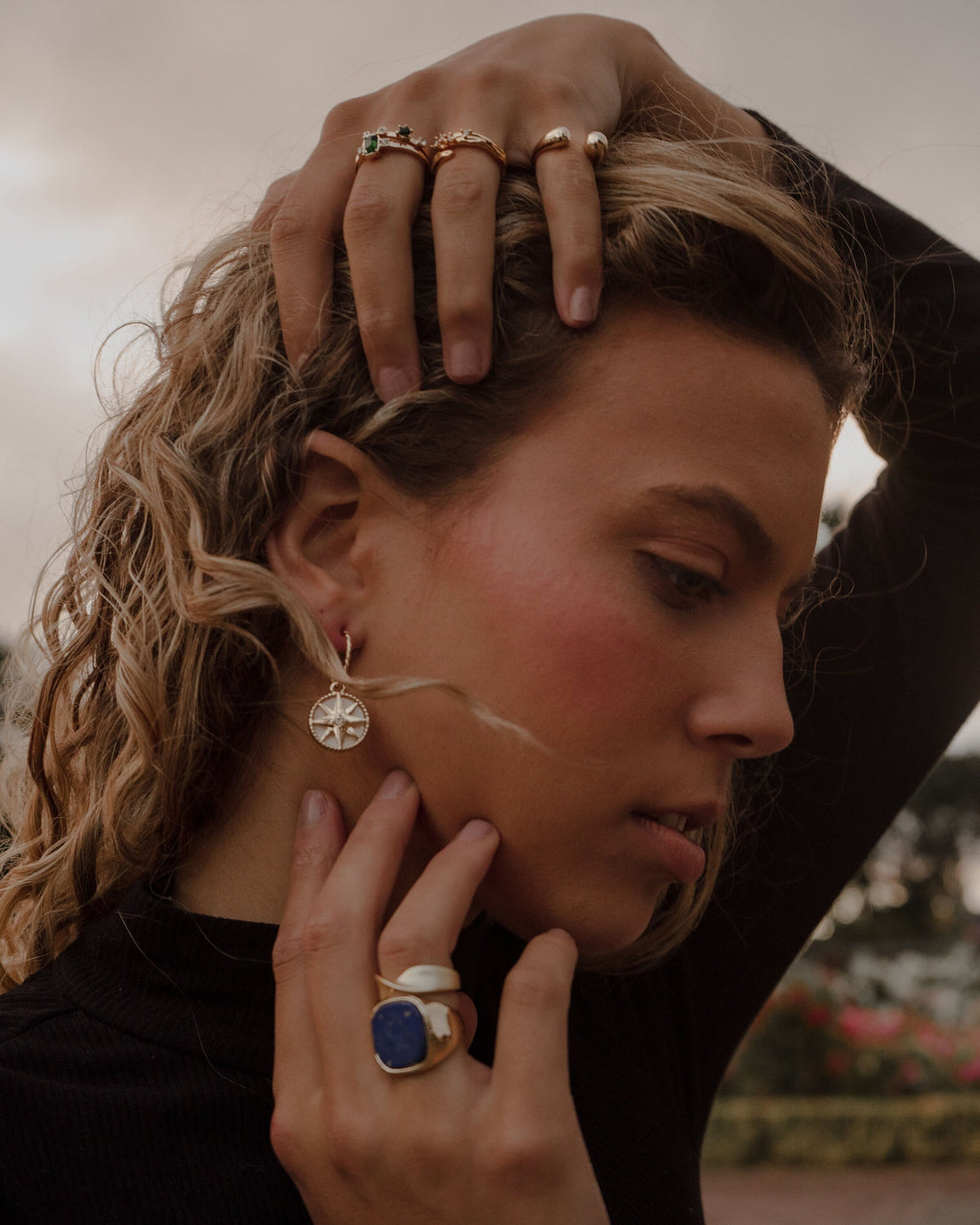 18K Solid Gold Starburst Charm with Onyx and Diamond