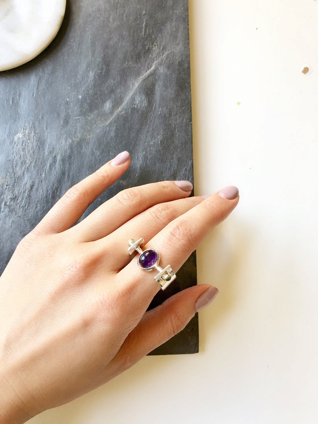 Amethyst With Peridot Sterling Silver Ring | Vintage Ring | Vintage Jewelry | Cocktail Ring | Colorstone Ring, Modern Ring