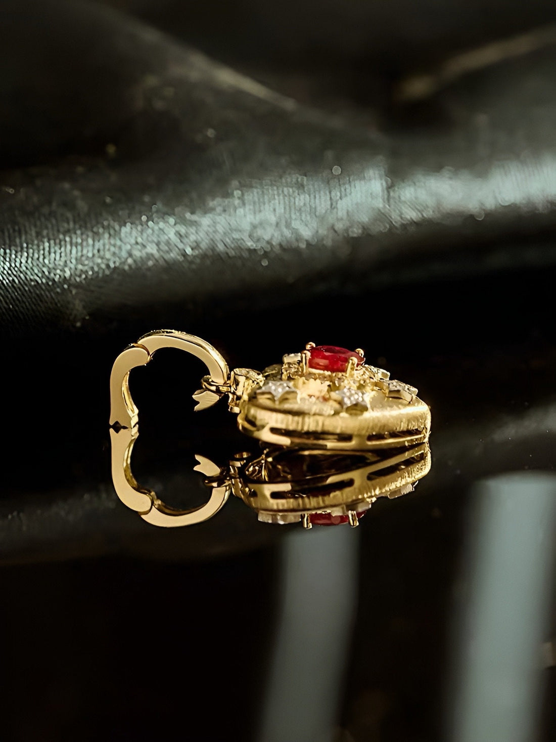 18K Solid Gold Heart Natural Ruby and Diamond Enhancer Bail Pendant