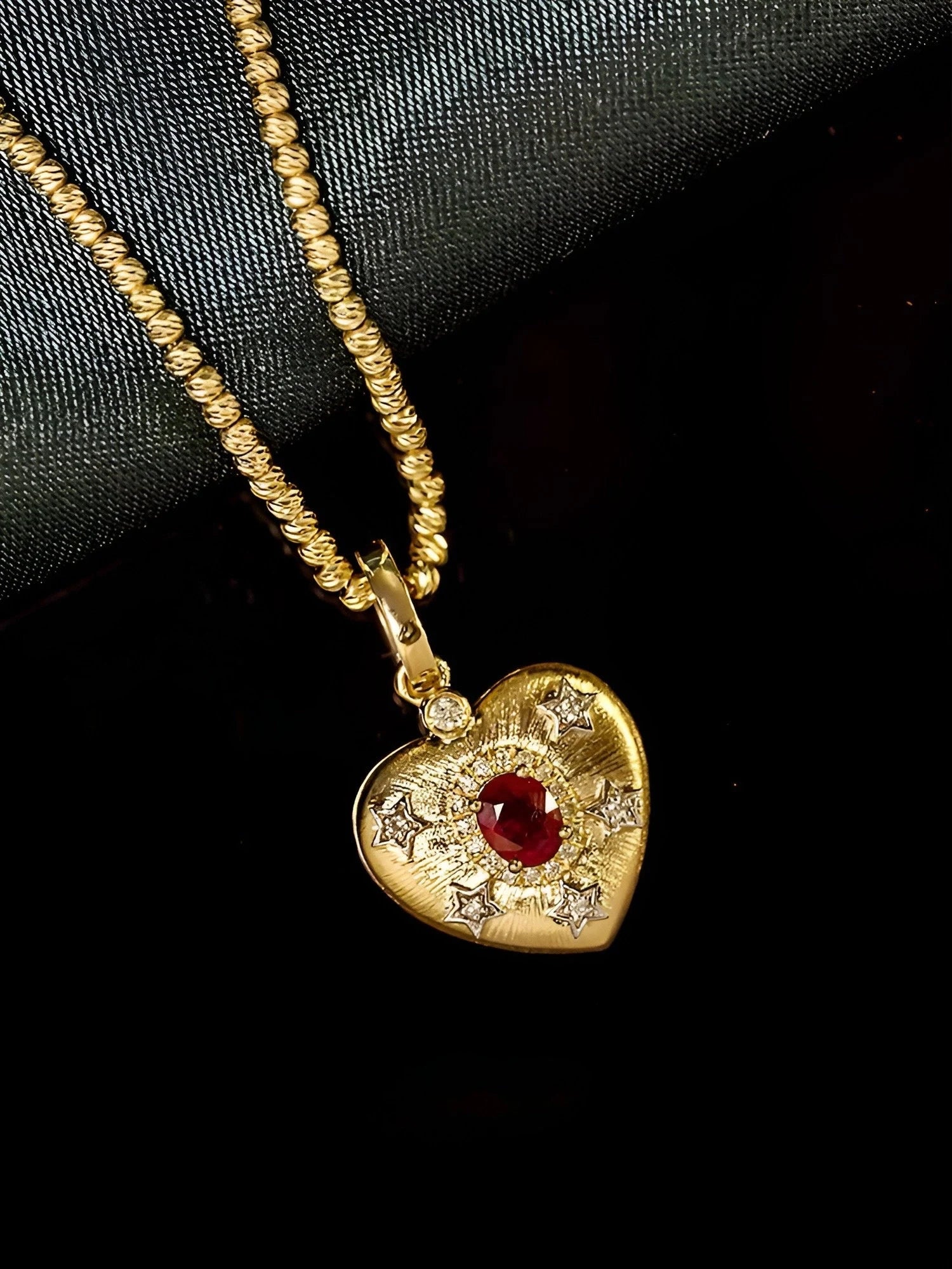 Solid 18k Gold Heart Natural Ruby and Diamond Enhancer Bail Pendant