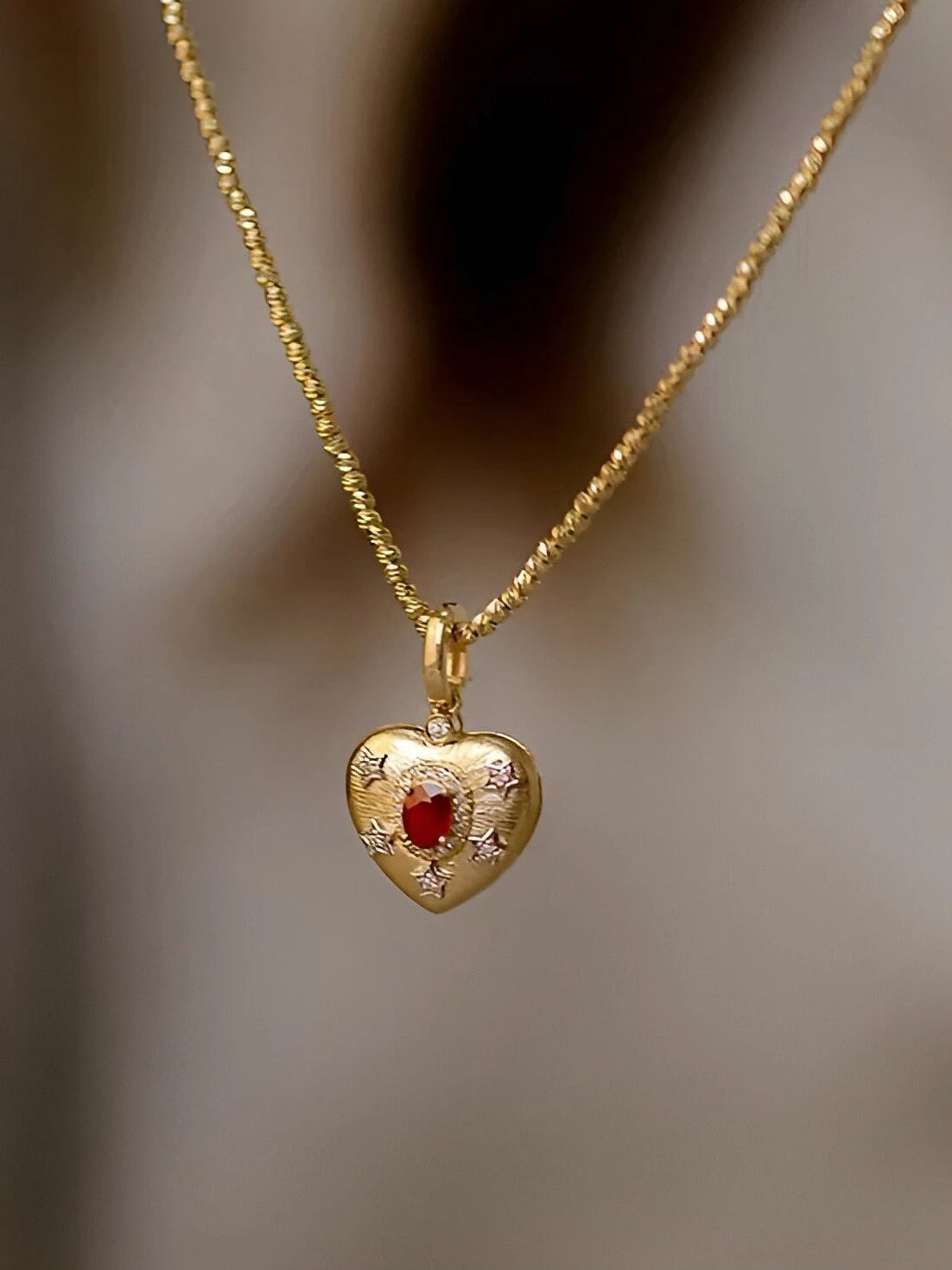 Solid 18k Gold Heart Natural Ruby and Diamond Enhancer Bail Pendant