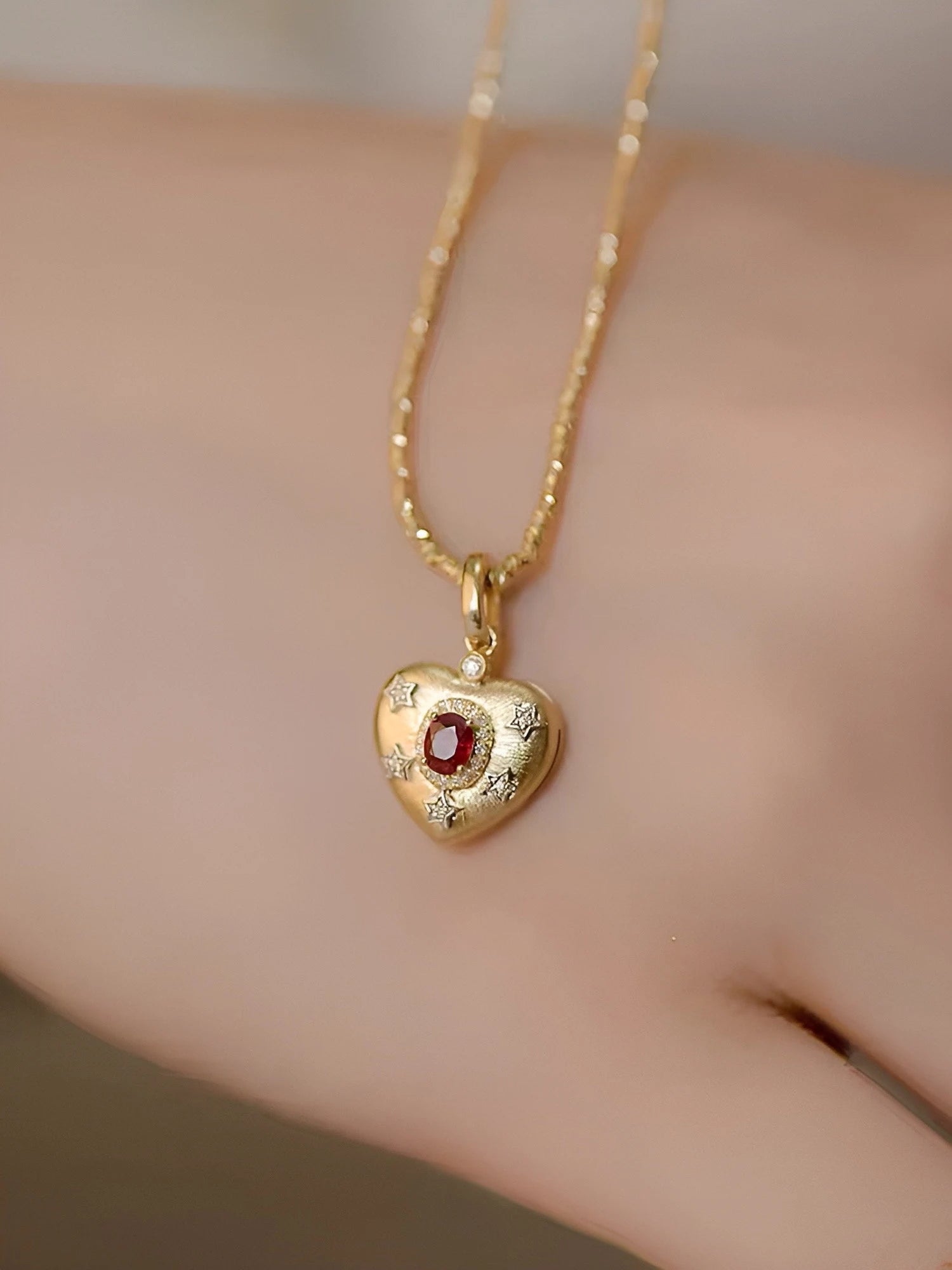 Solid 18k Gold Heart Natural Ruby and Diamond Enhancer Bail Pendant