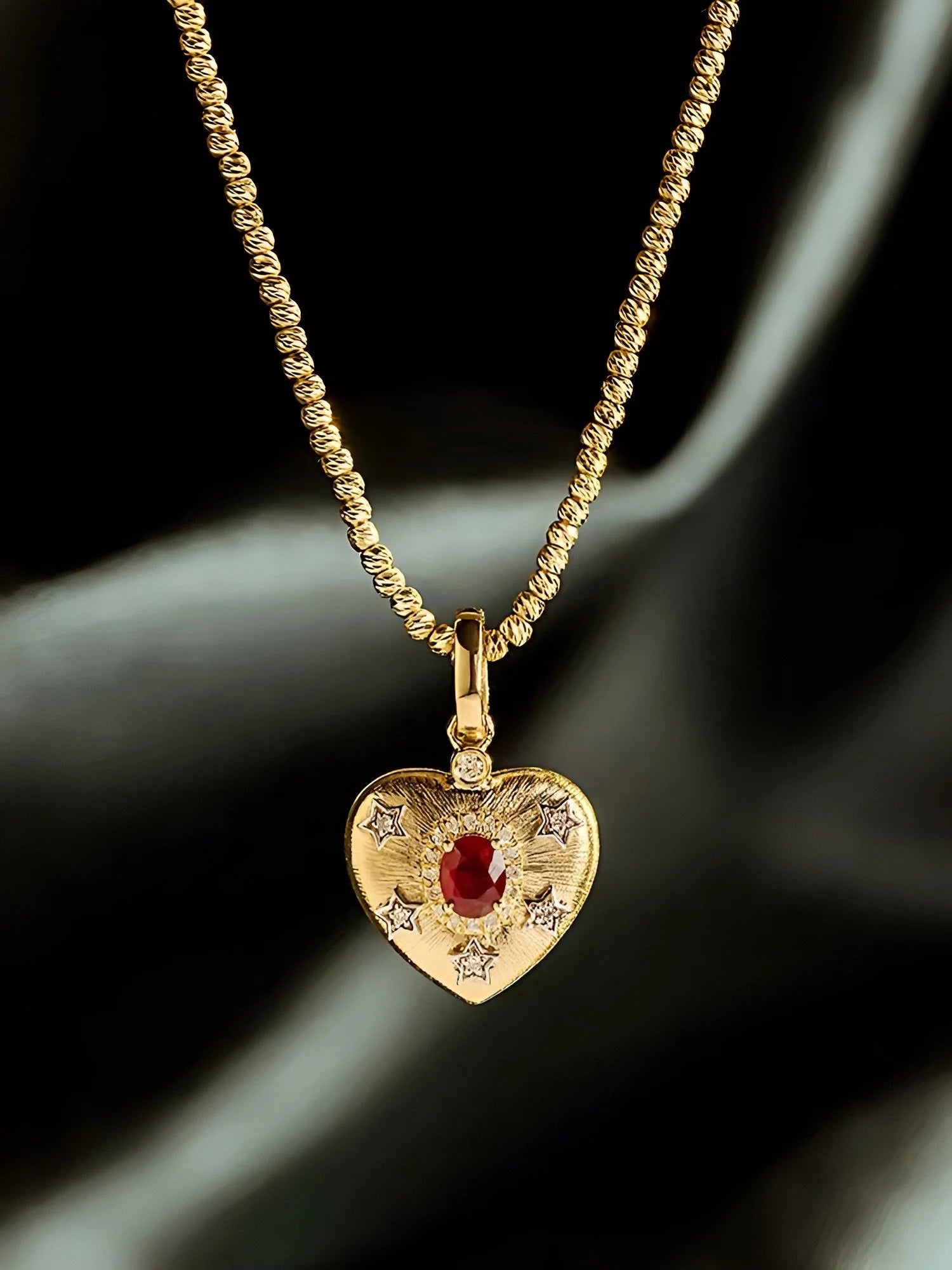 Solid 18k Gold Heart Natural Ruby and Diamond Enhancer Bail Pendant