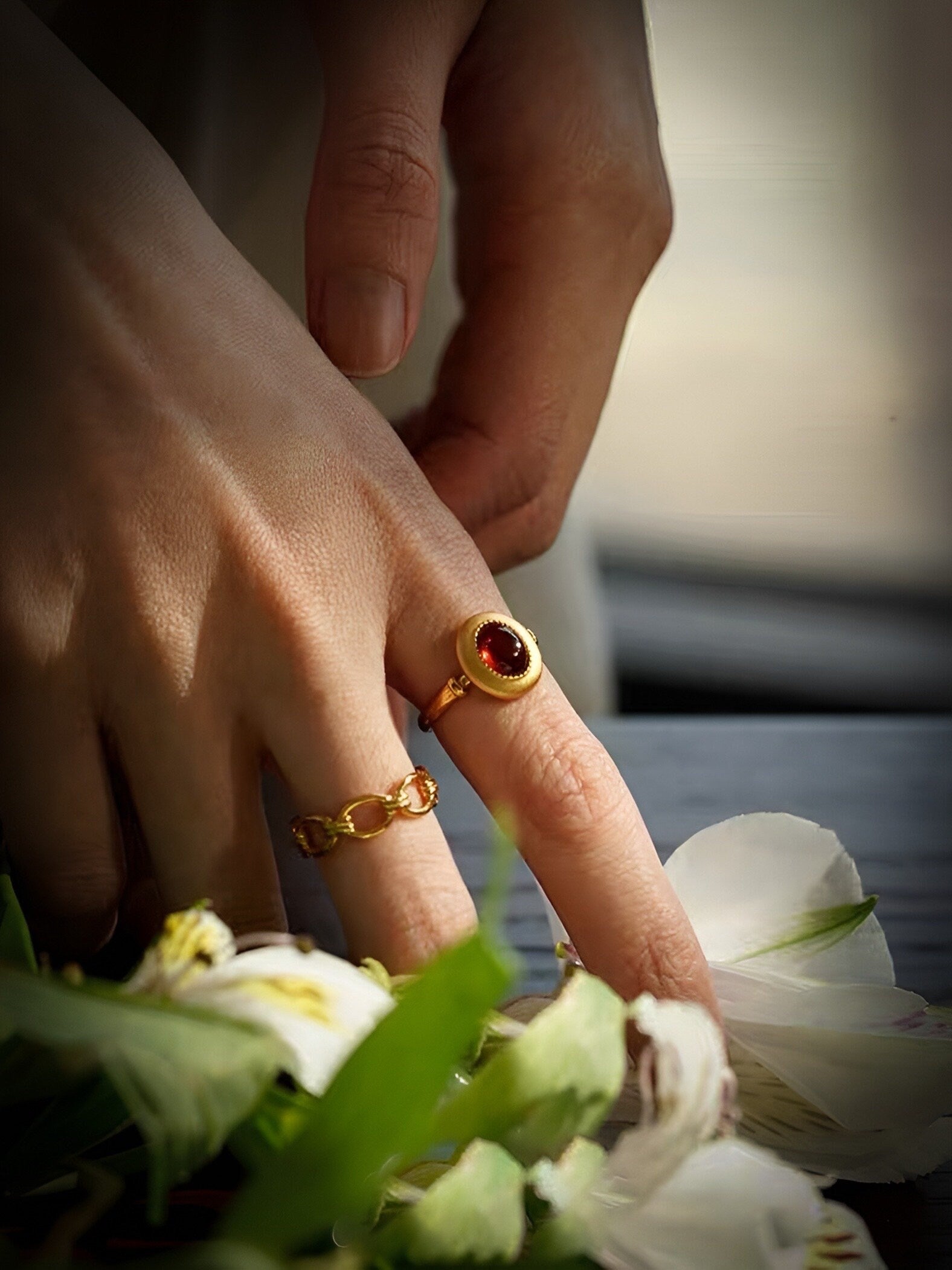 Red Garnet Art Deco Cabochon Ring