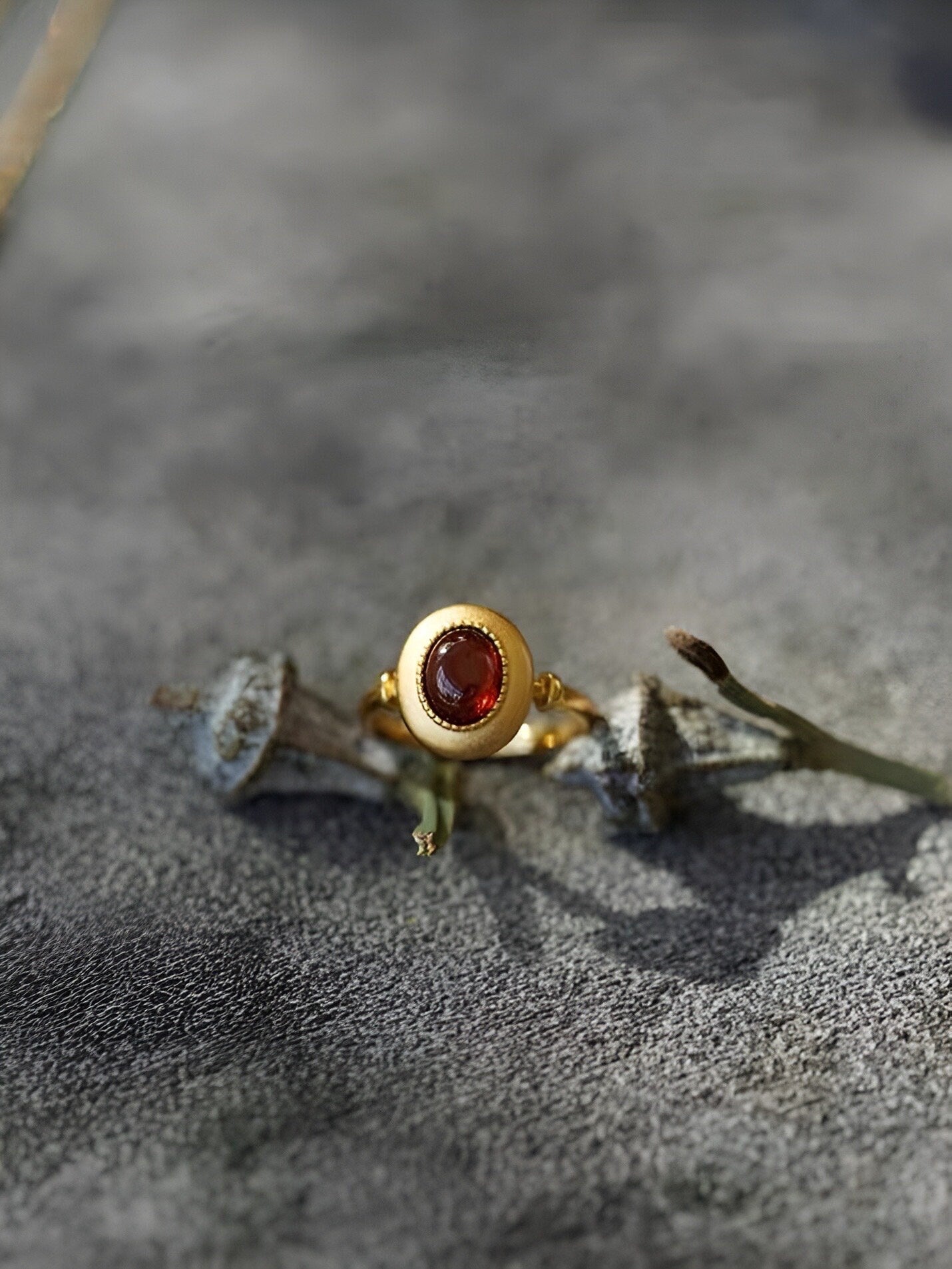 Red Garnet Art Deco Cabochon Ring