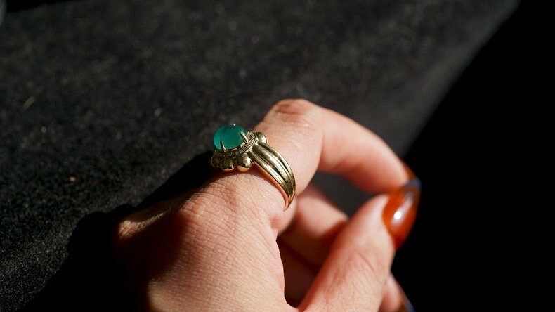 Natural Cats Eye Emerald 14k Solid Gold Ring