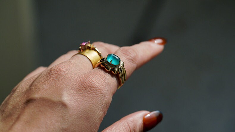 Natural Cats Eye Emerald 14k Solid Gold Ring