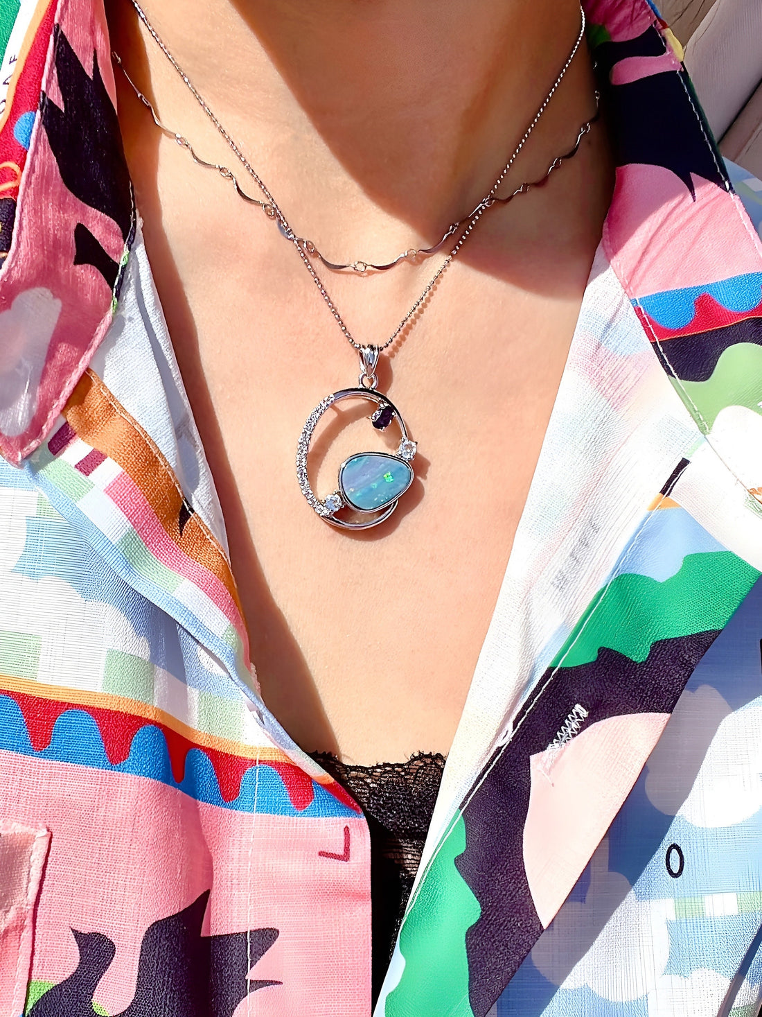 Natural Australian Boulder Opal Doublet Pendant Necklace