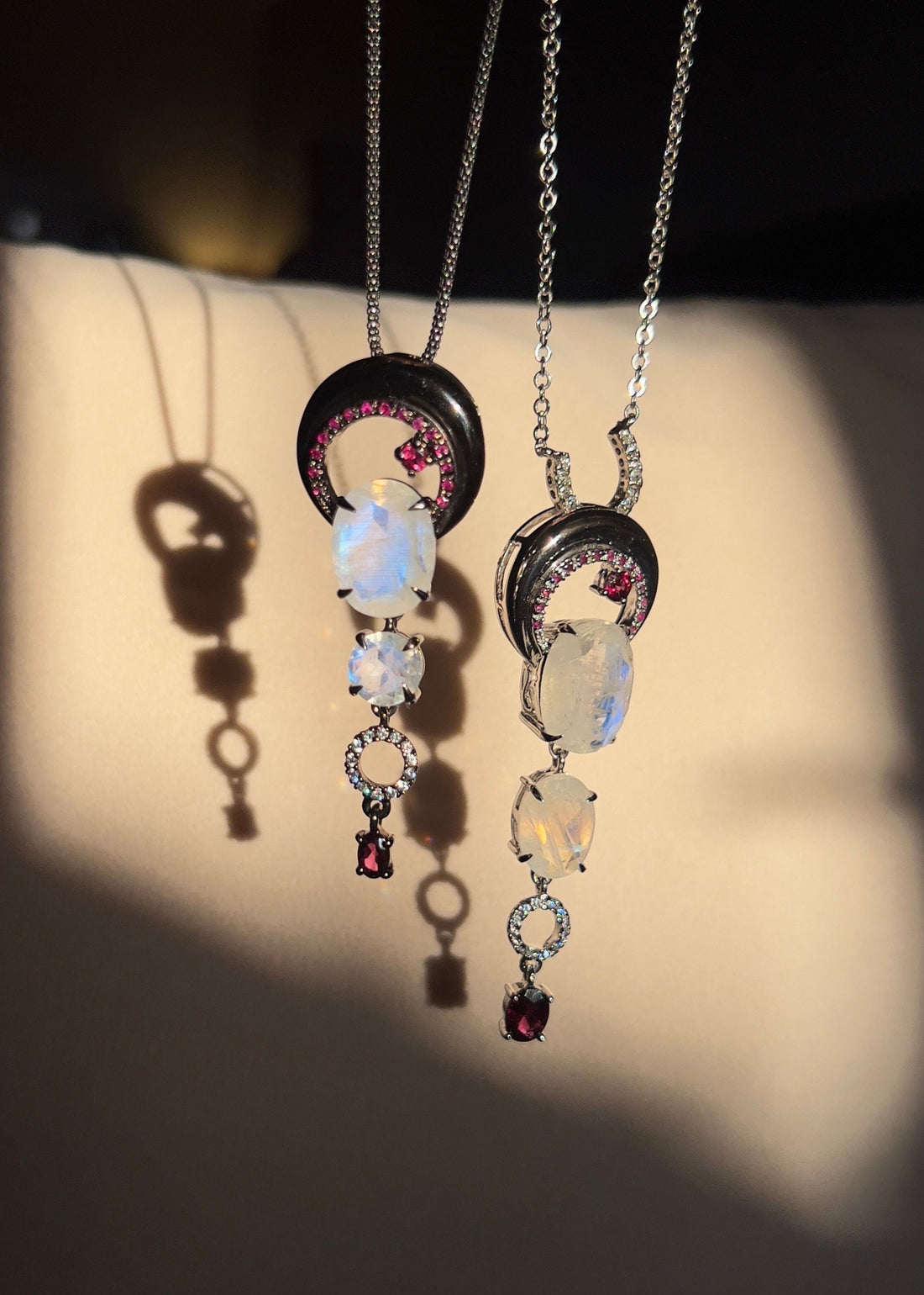 Moonstone and Ruby Pendant Necklace