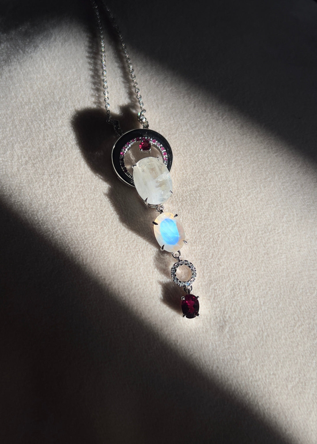 Moonstone and Ruby Pendant Necklace