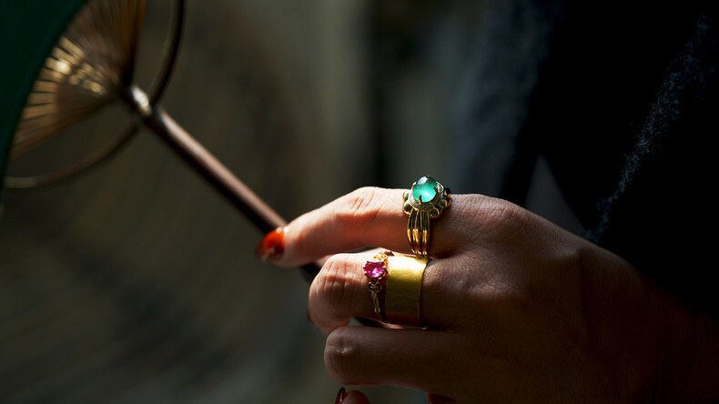 Natural Cats Eye Emerald 14k Solid Gold Ring