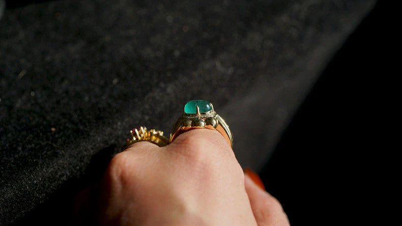 Natural Cats Eye Emerald 14k Solid Gold Ring