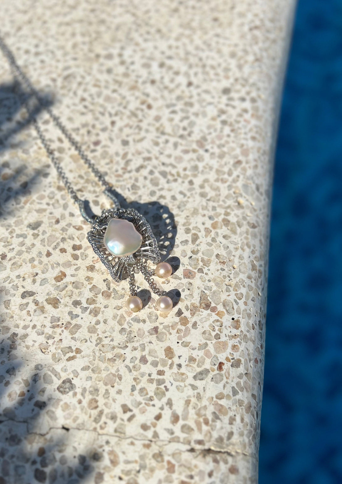 18K Solid White Gold Baroque Pearl Necklace