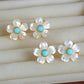 Mother of Pearl Flower Stud Earrings with Natural Turquoise