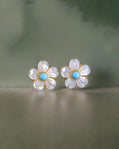 Mother of Pearl Flower Stud Earrings with Natural Turquoise