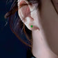 18K Solid Gold Natural Green Jadeite Jade Stud Earrings